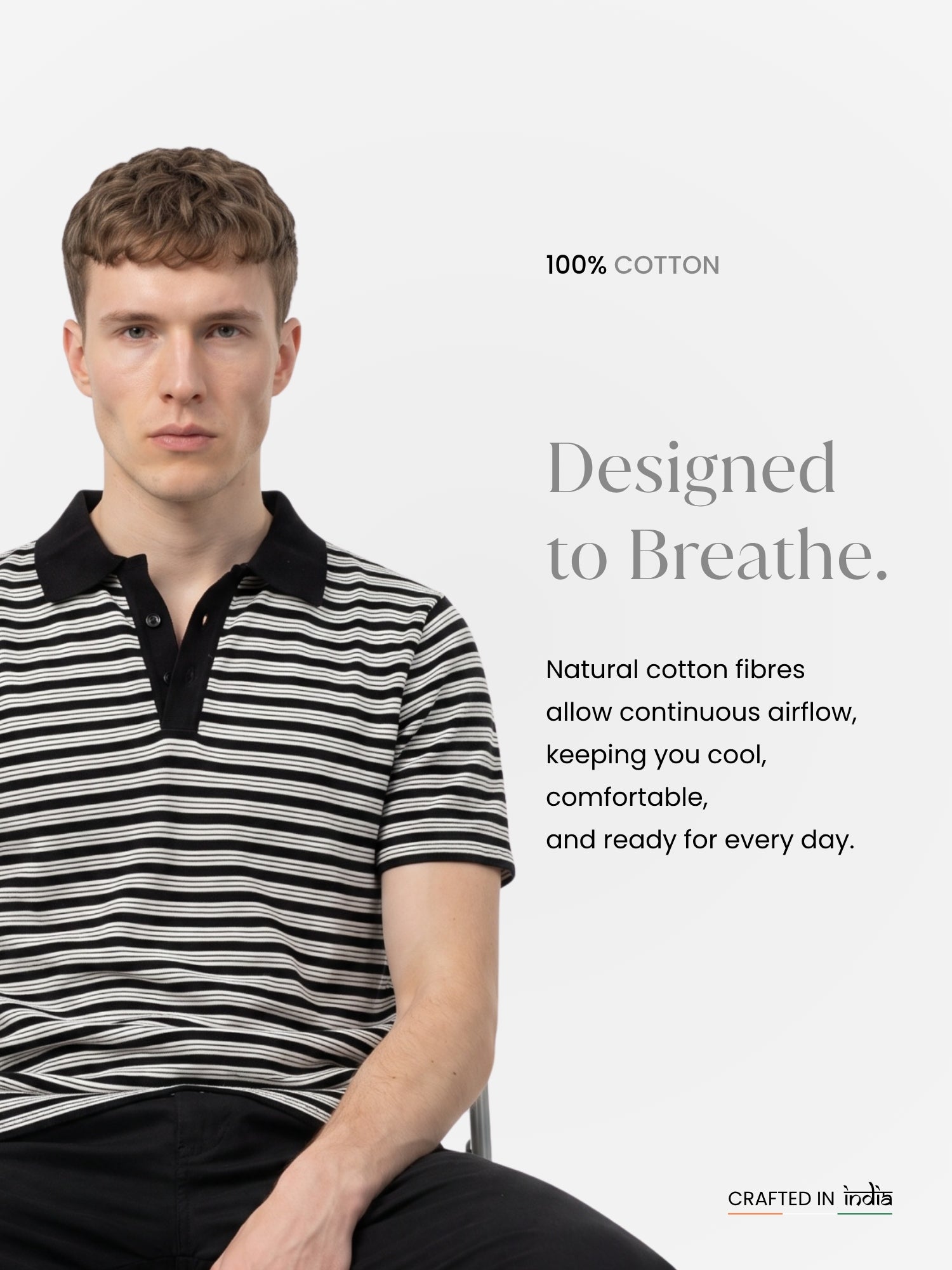 Men Black & White Striped Polo T-shirt