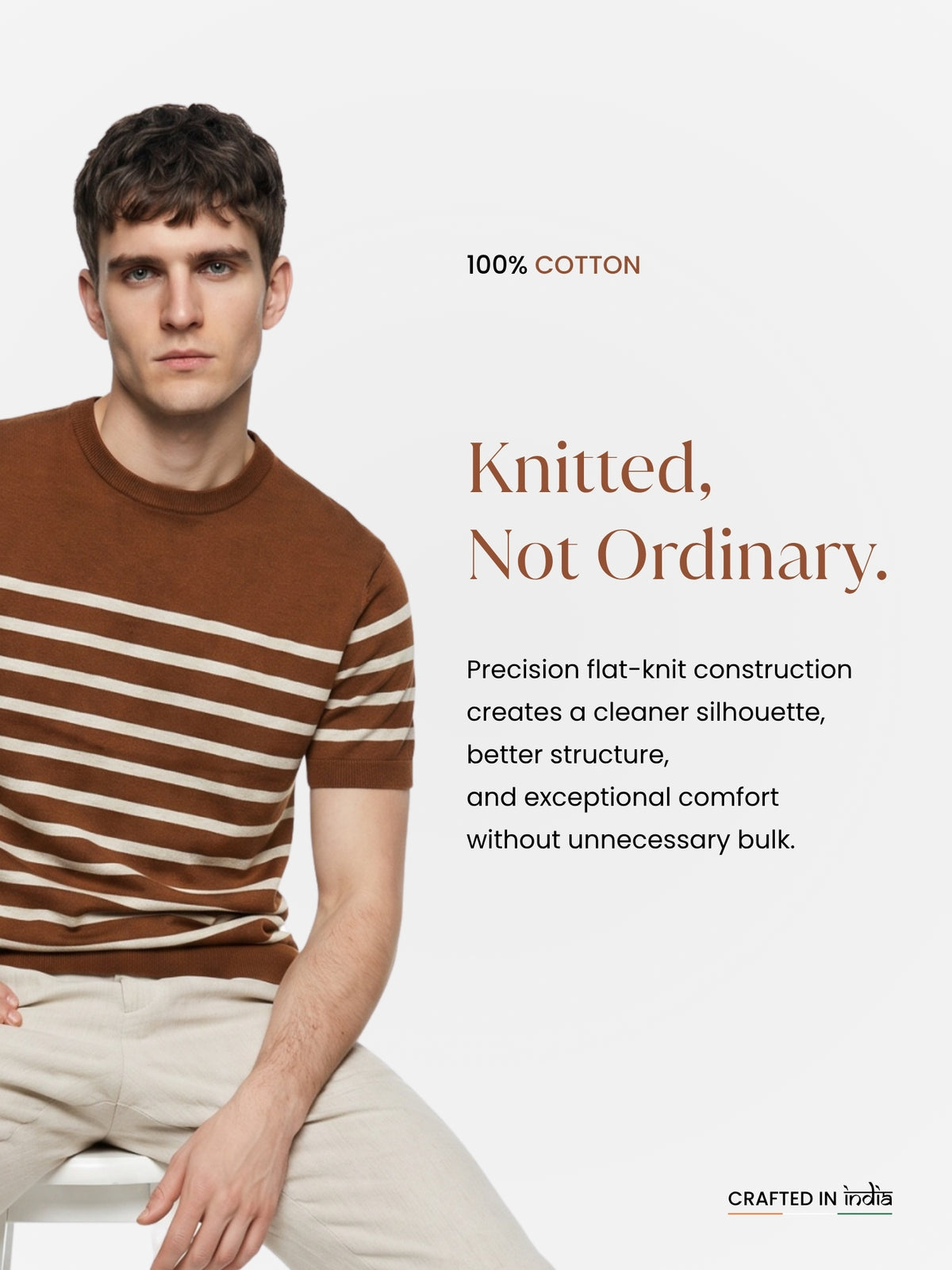 Men Brown Striped Flat Knitted T-shirt