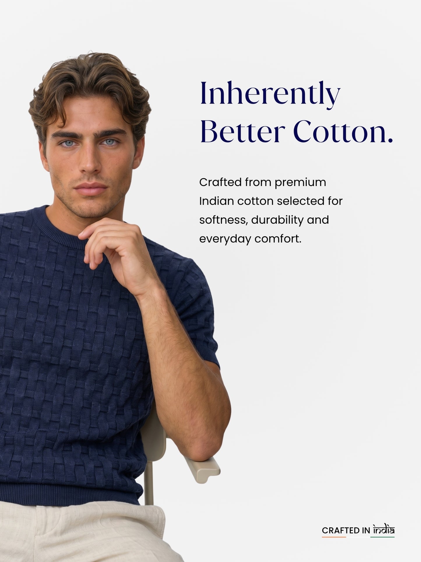 Men Navy Blue Flat Knit T-shirt