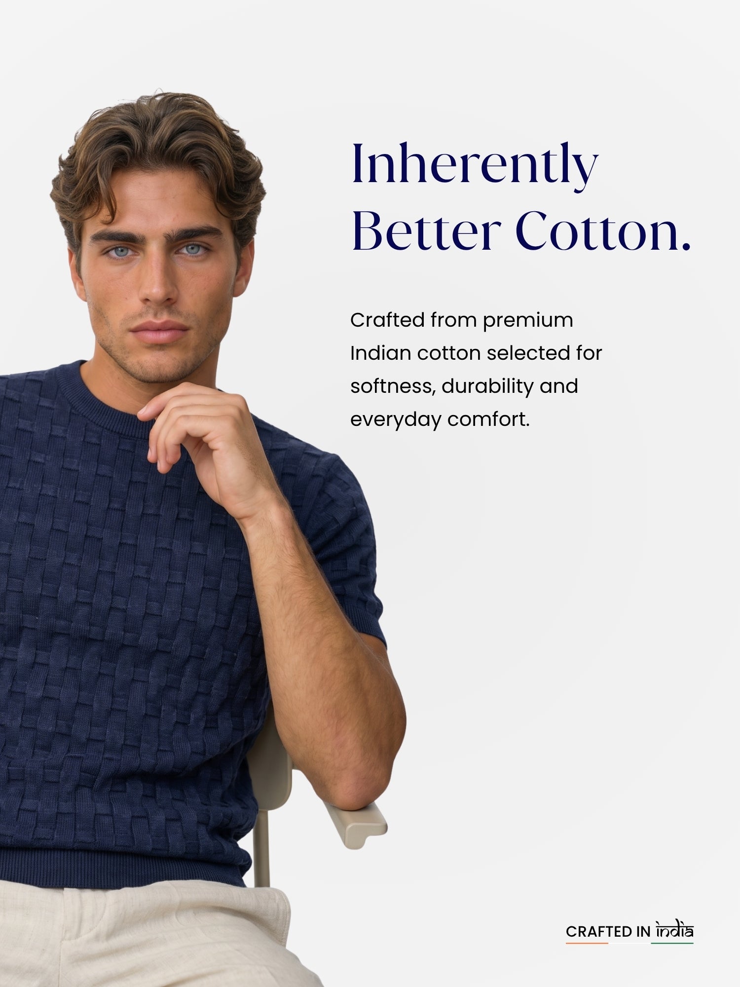 Men Navy Blue Flat Knit T-shirt