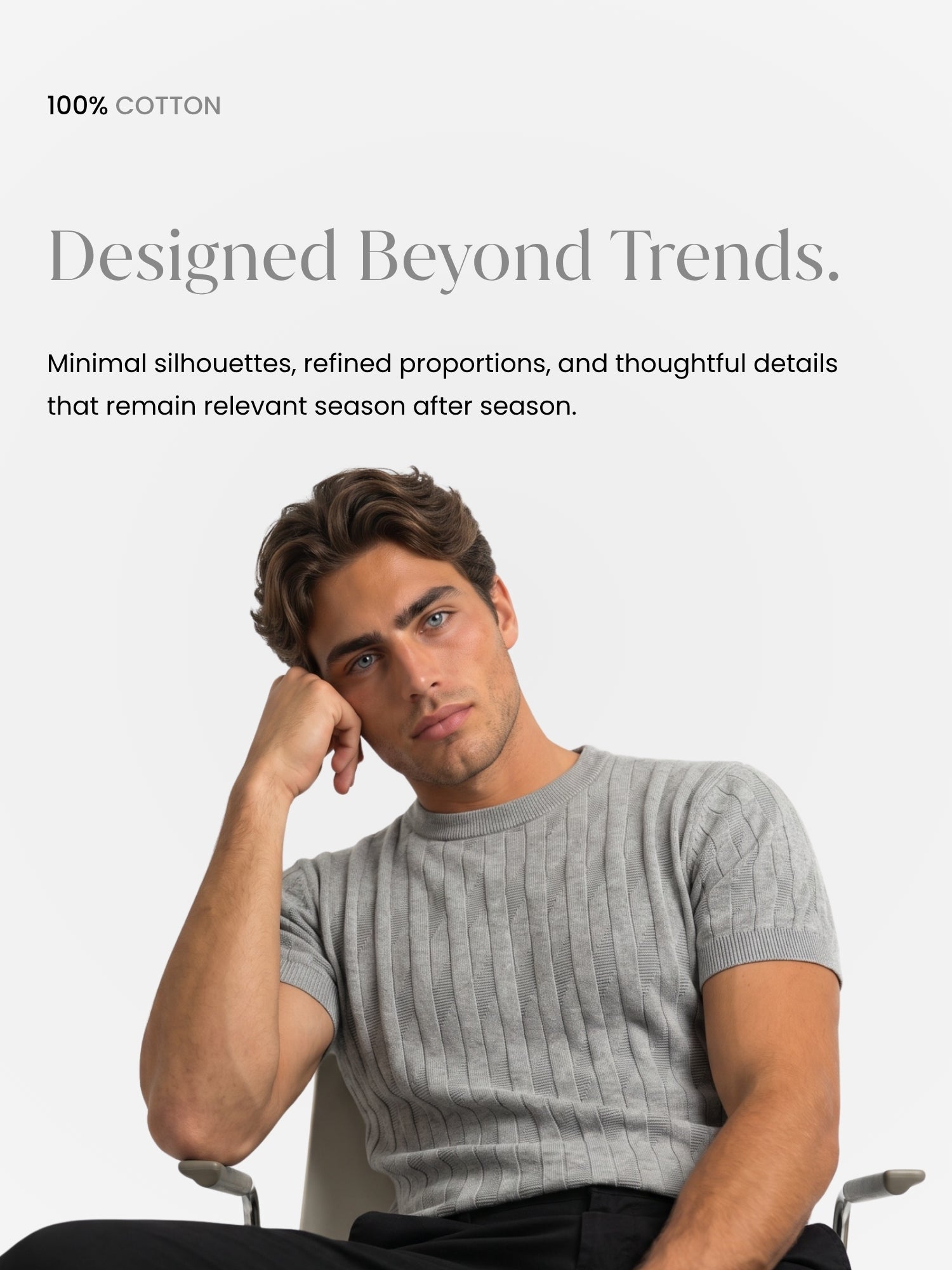 Men Grey Texture Flat Knit T-shirt