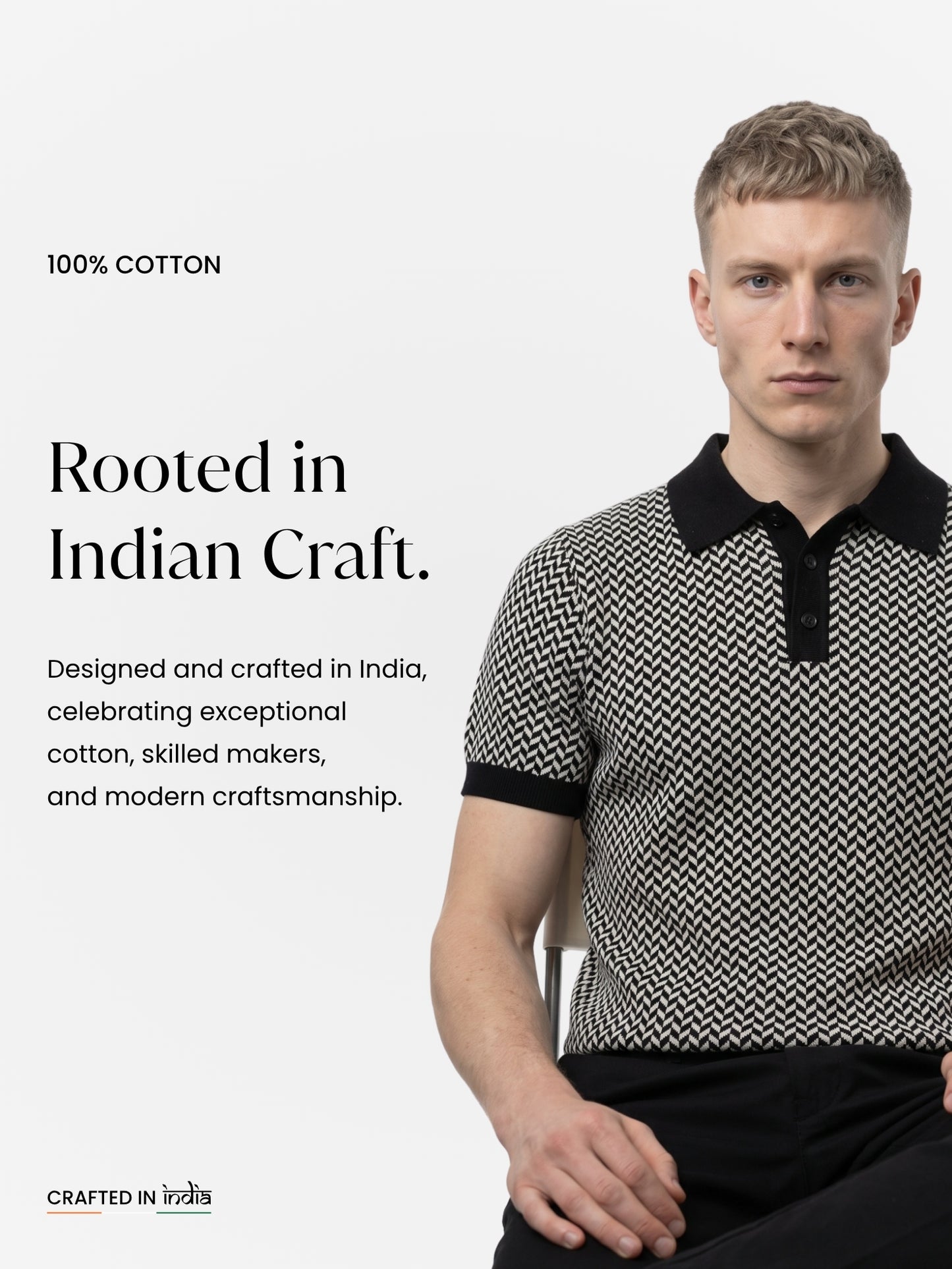 Men Chevron Knitted Polo Collar T-shirt