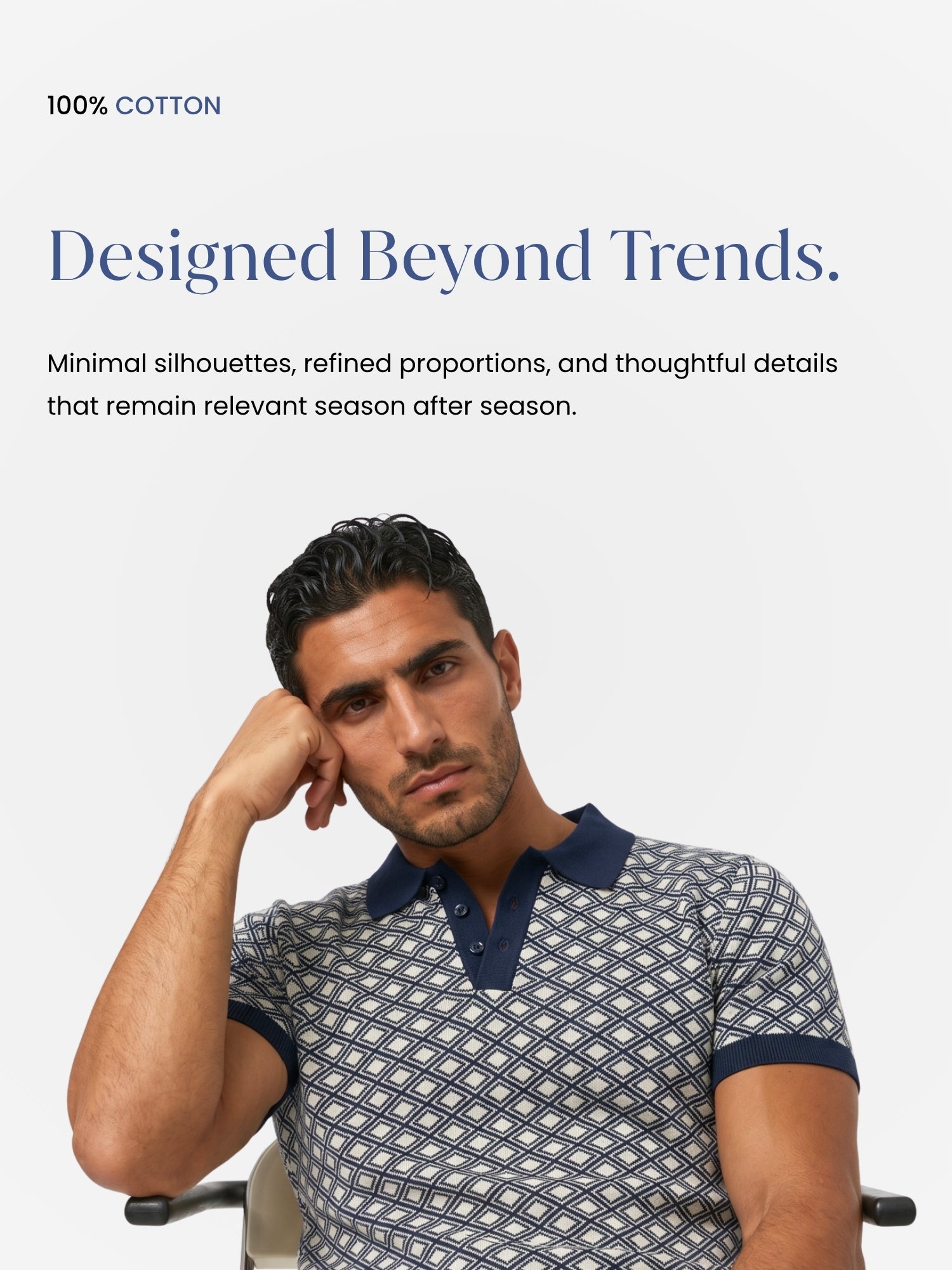 Men Navy Geometric Flat Knit Polo