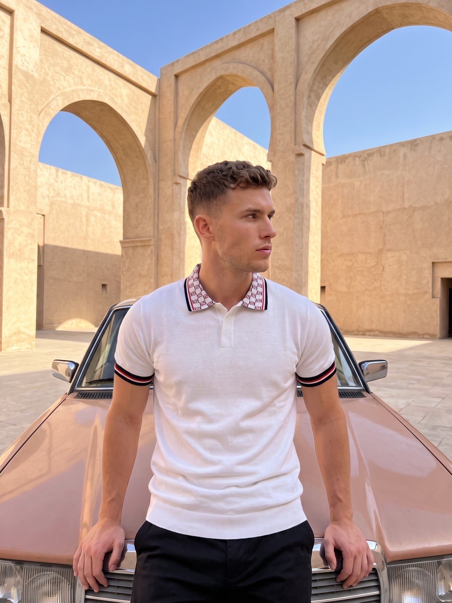 Flat Knit With Jacquard Collar Polo
