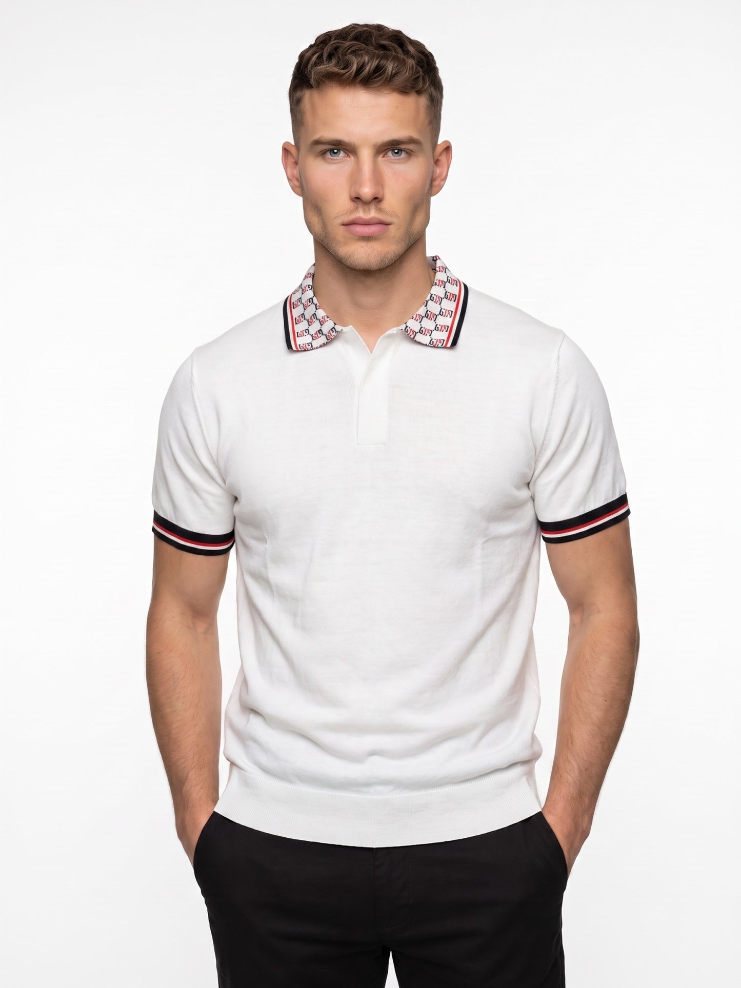 Flat Knit With Jacquard Collar Polo