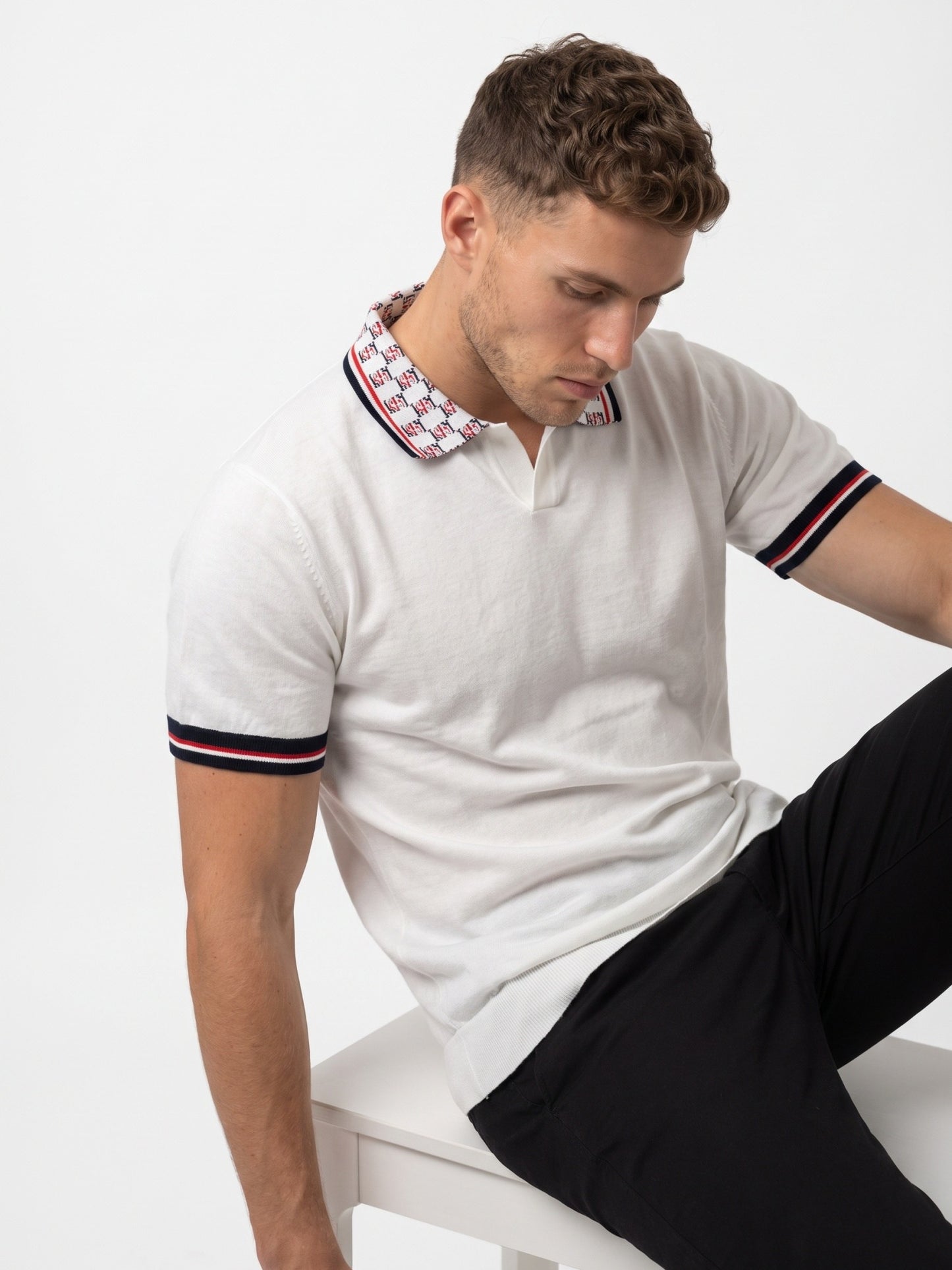 Flat Knit With Jacquard Collar Polo