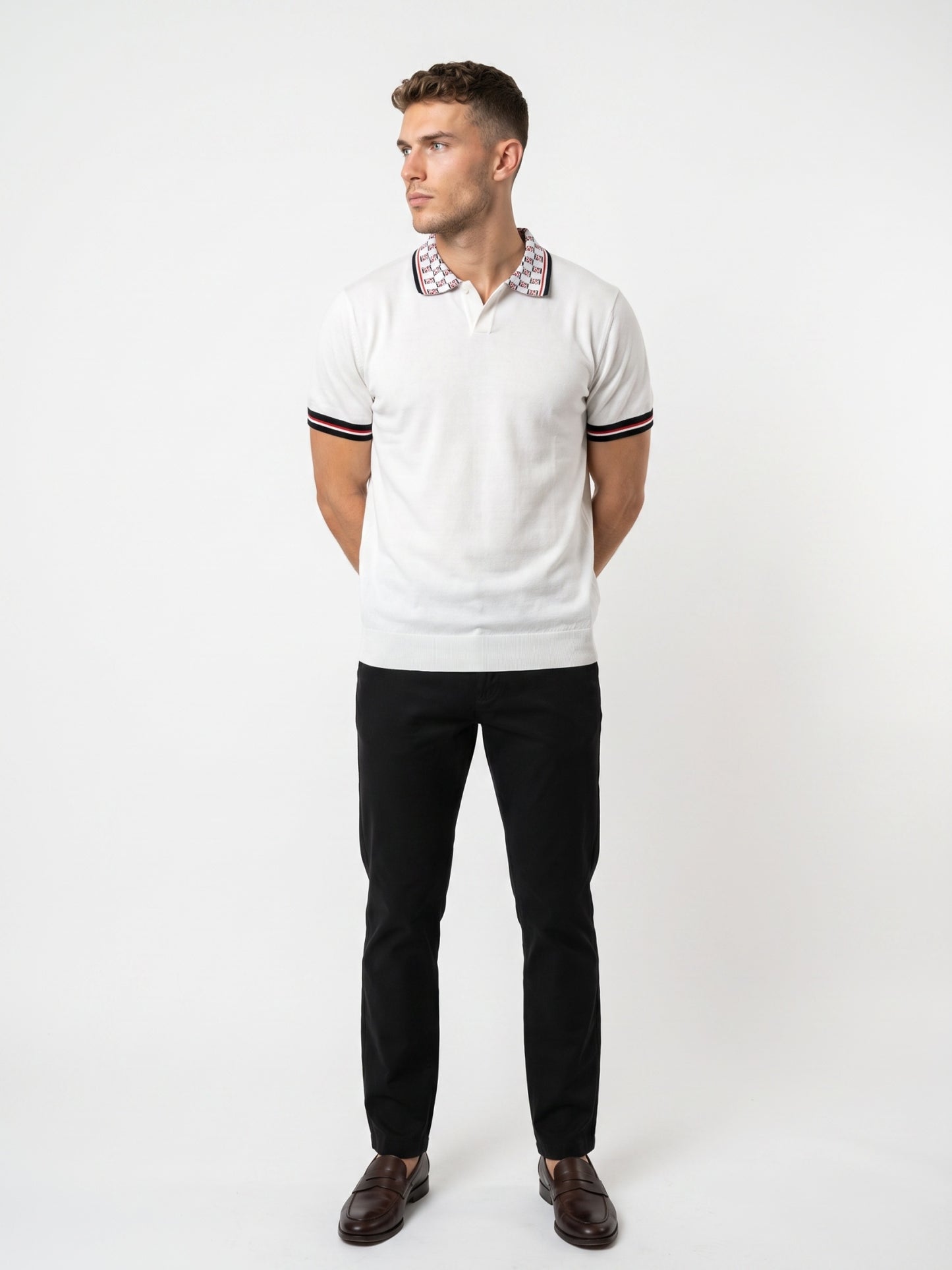 Flat Knit With Jacquard Collar Polo