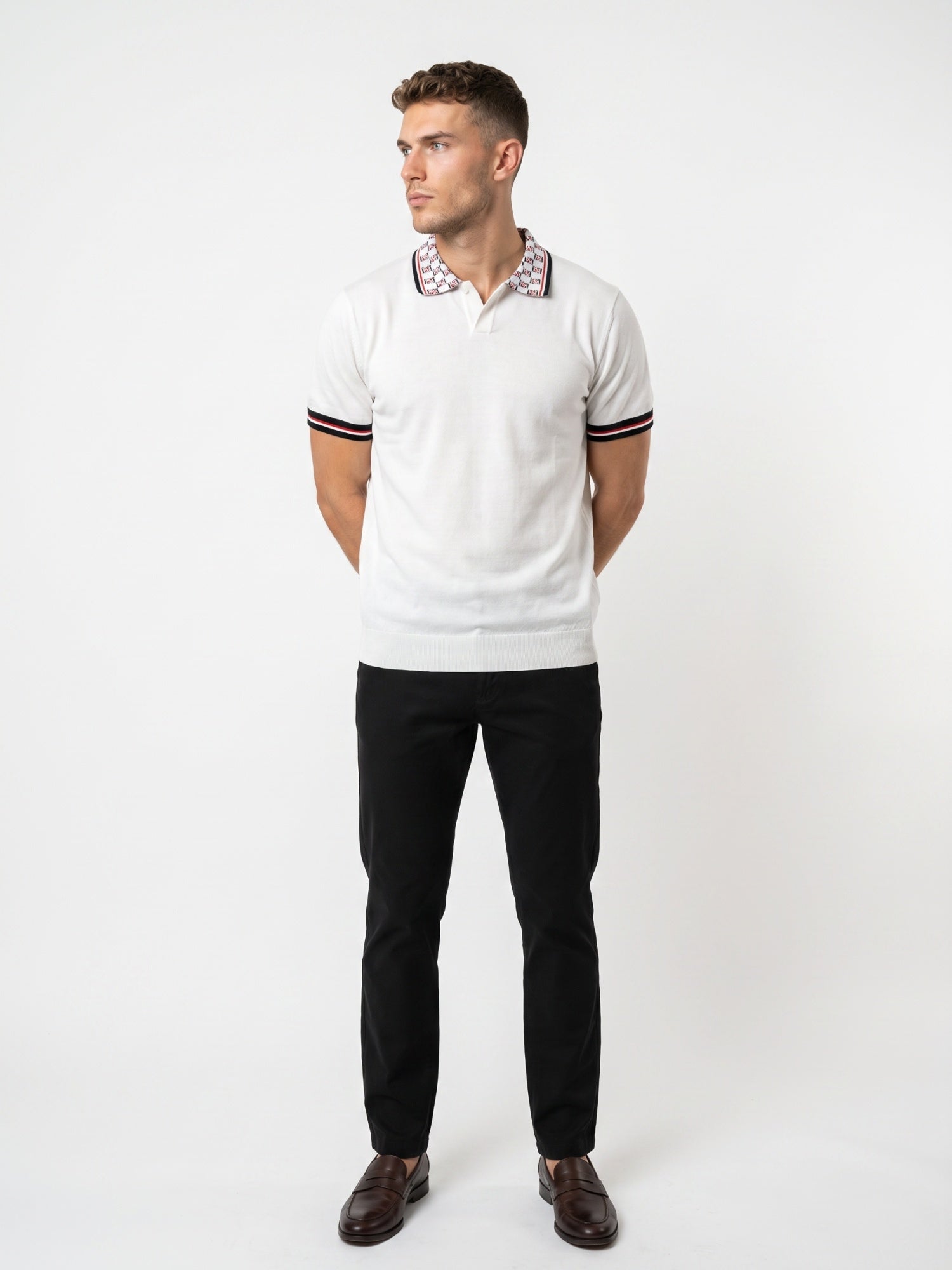 Flat Knit With Jacquard Collar Polo
