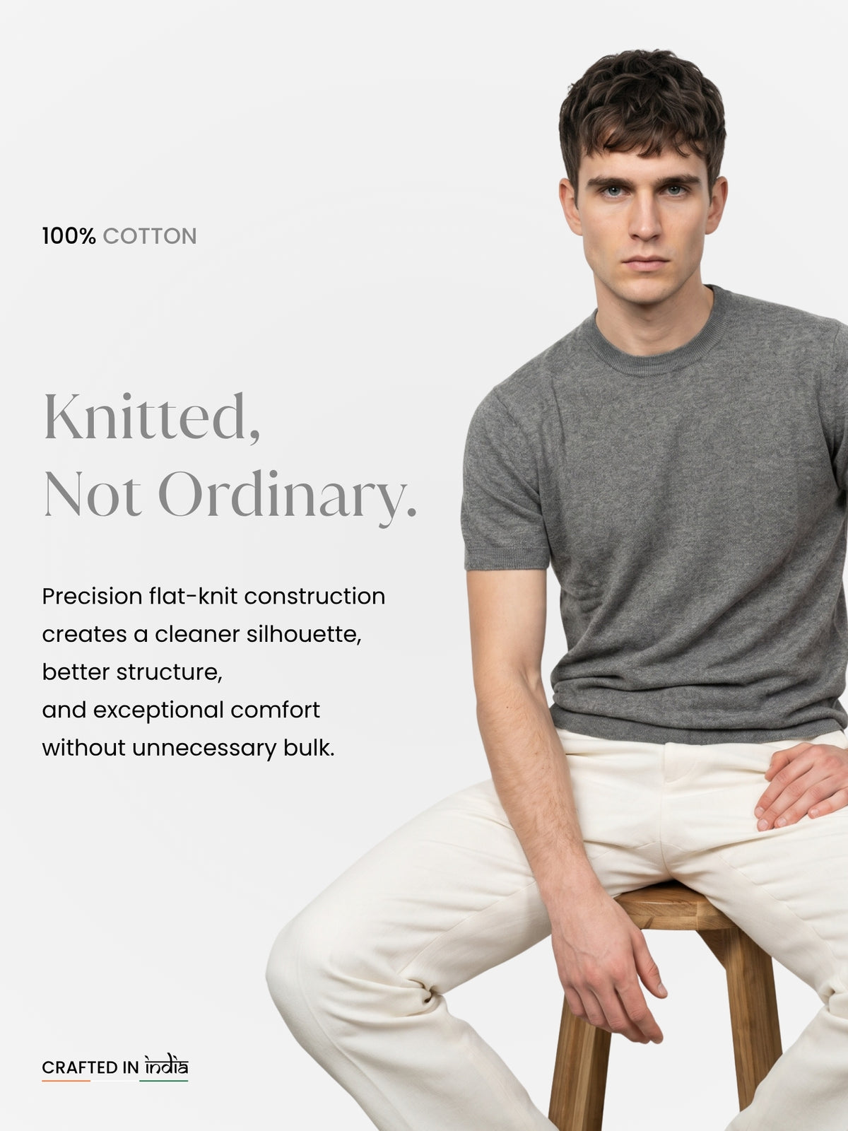 Men Grey Solid Flat Knit T-shirt