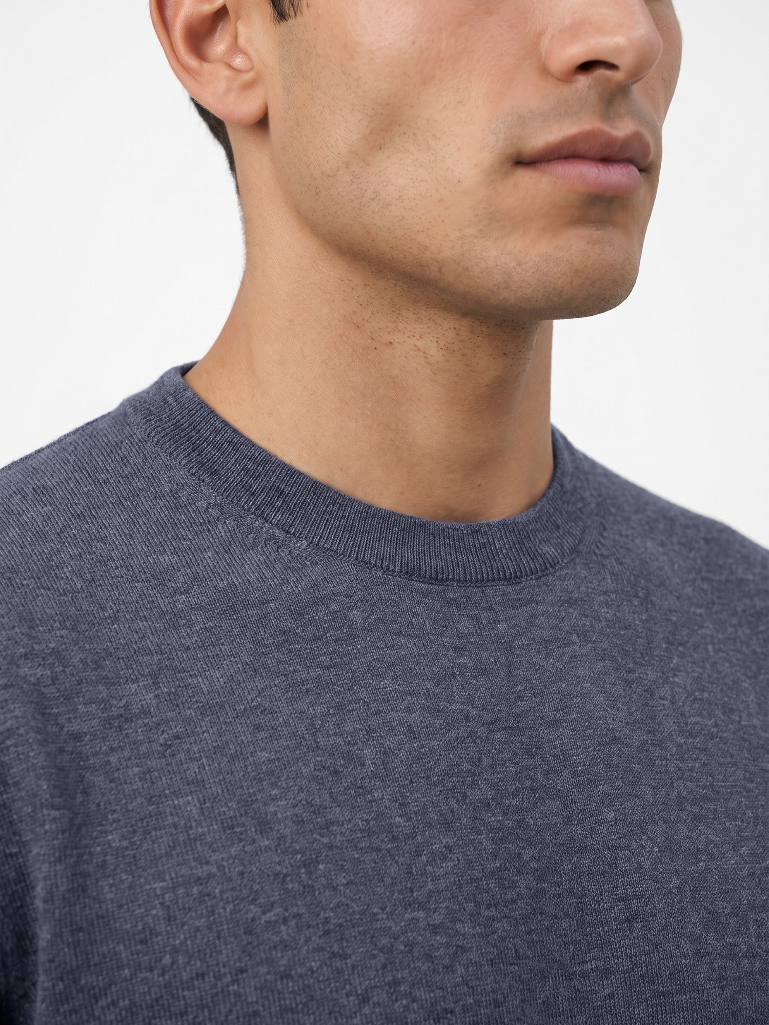 Men Navy Solid Flat Knit Regular Fit Round Neck T-shirt