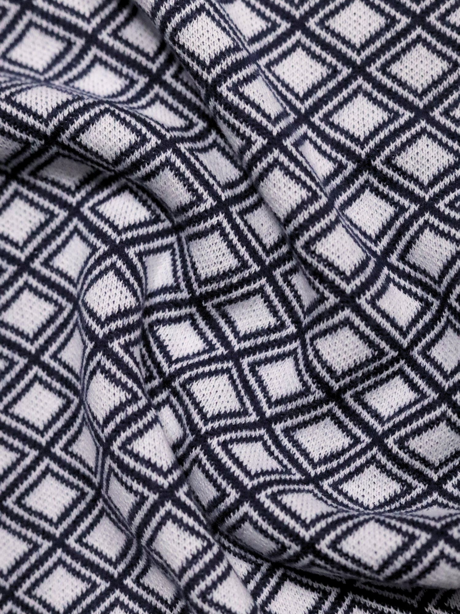 Men Navy Geometric Flat Knit Polo
