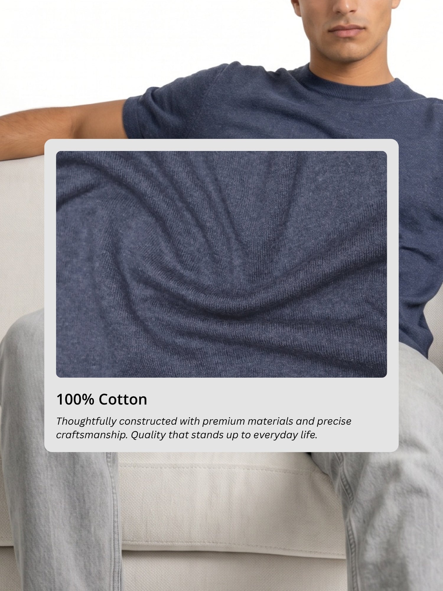 Men Navy Solid Flat Knit Regular Fit Round Neck T-shirt