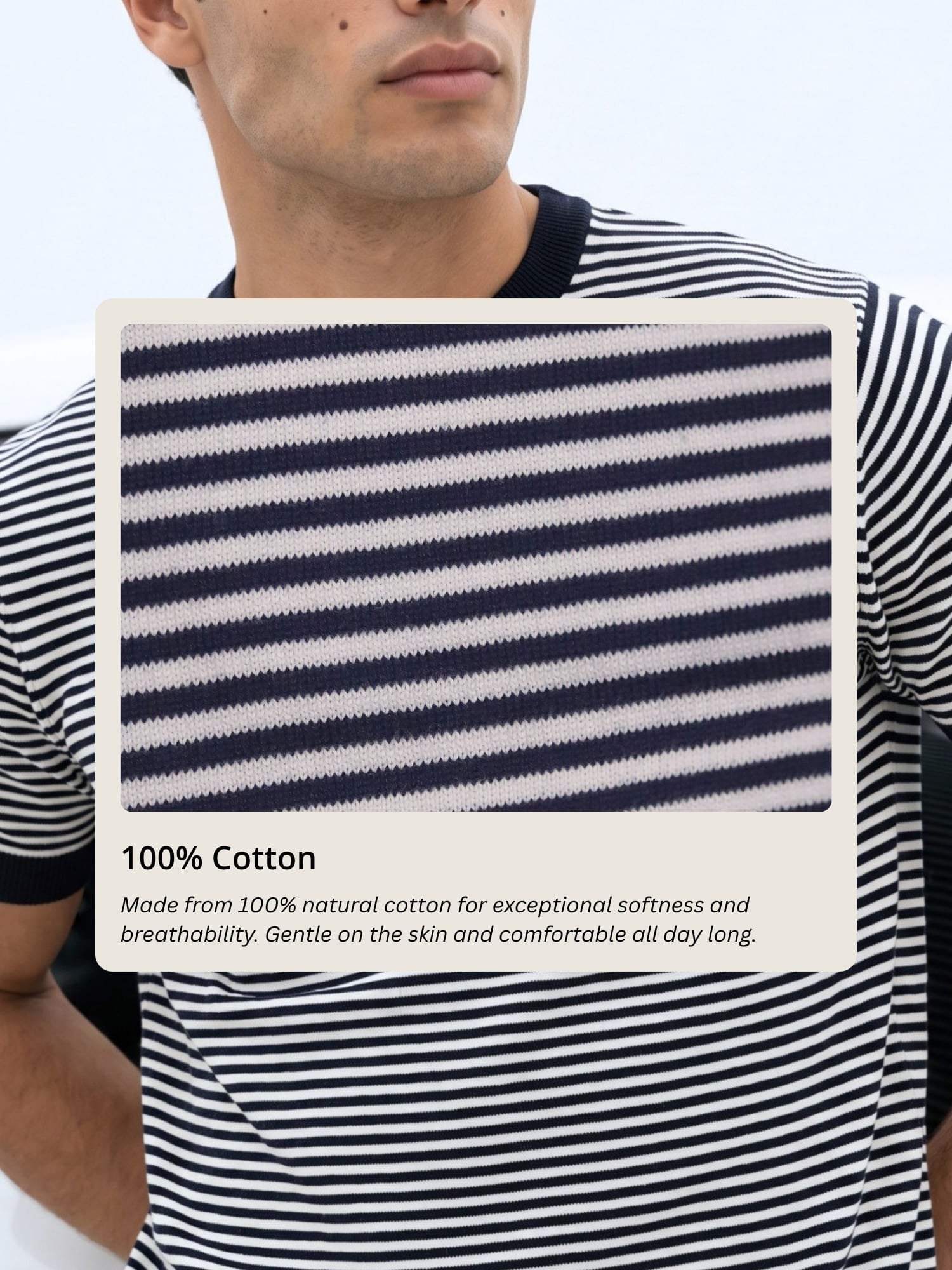 Navy & White Men Regular Fit Striped Flat Knit T-shirt