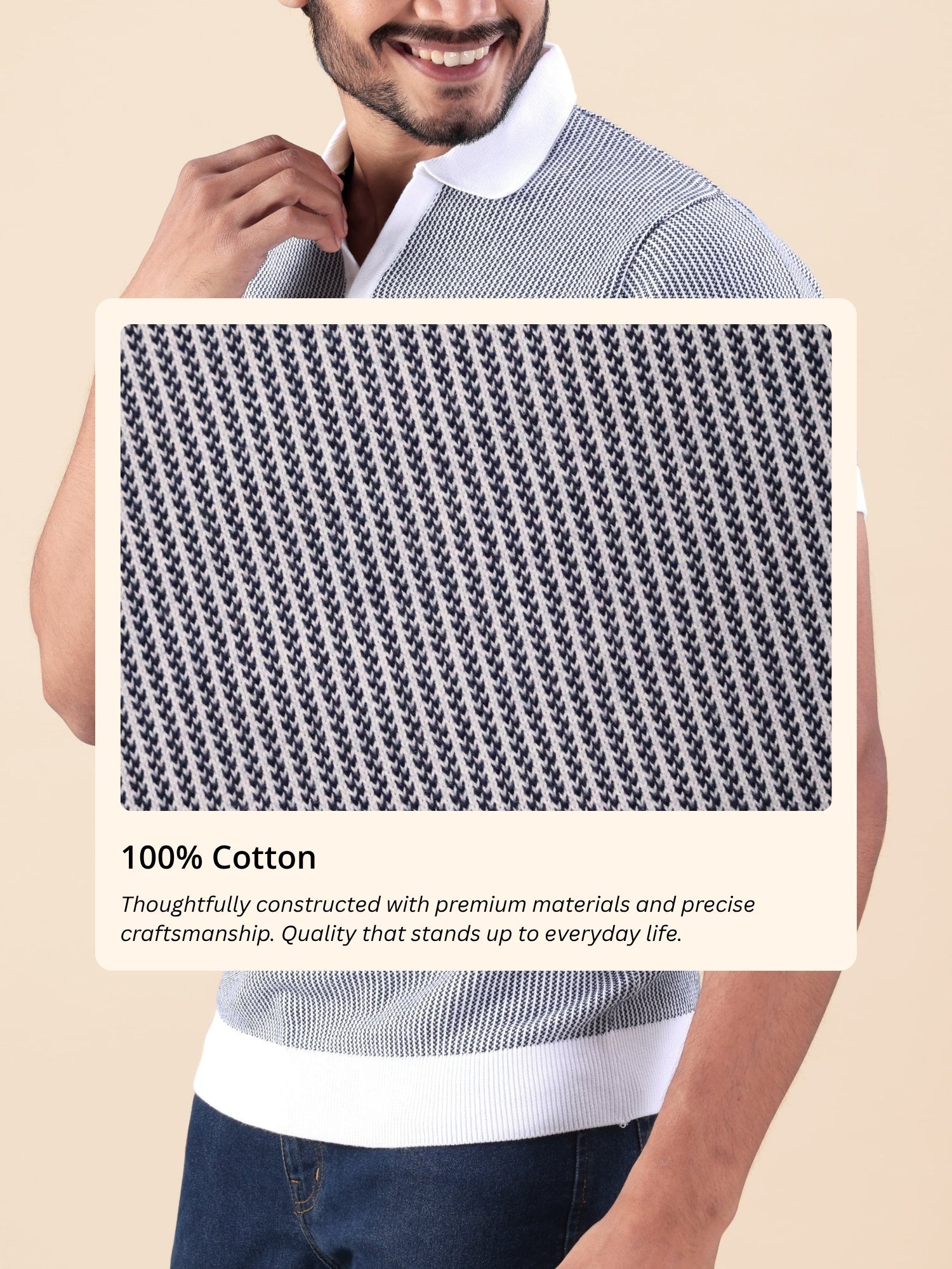 Navy White Flat Knit Polo T-shirt