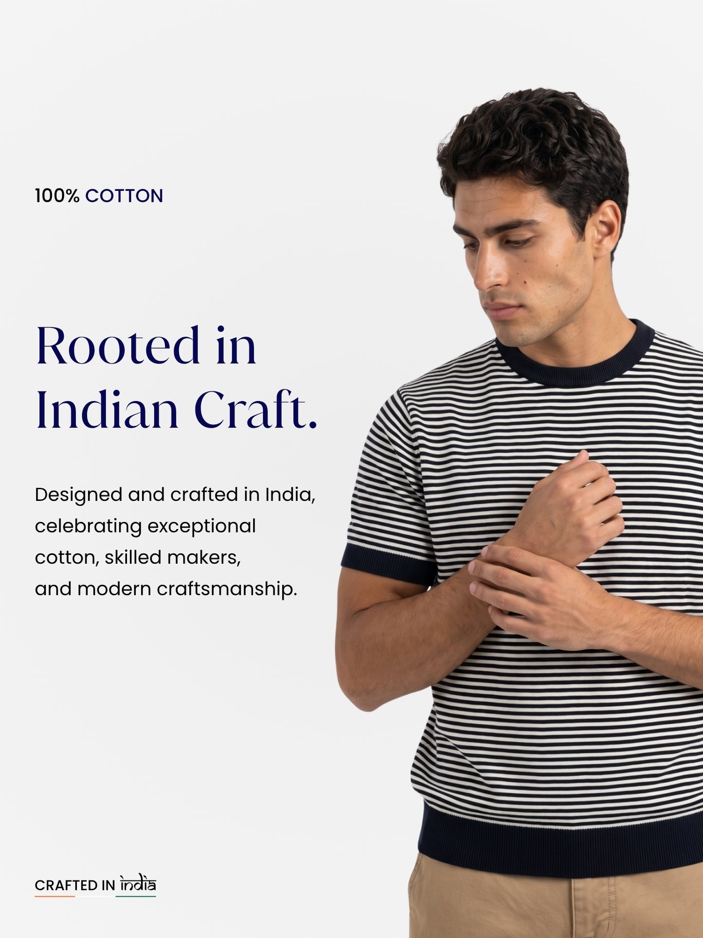 Navy & White Men Regular Fit Striped Flat Knit T-shirt