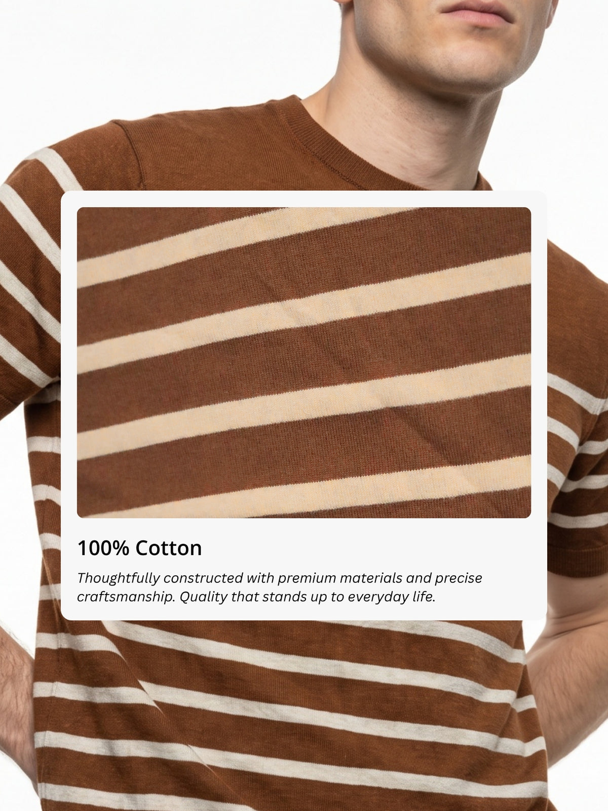 Men Brown Striped Flat Knitted T-shirt