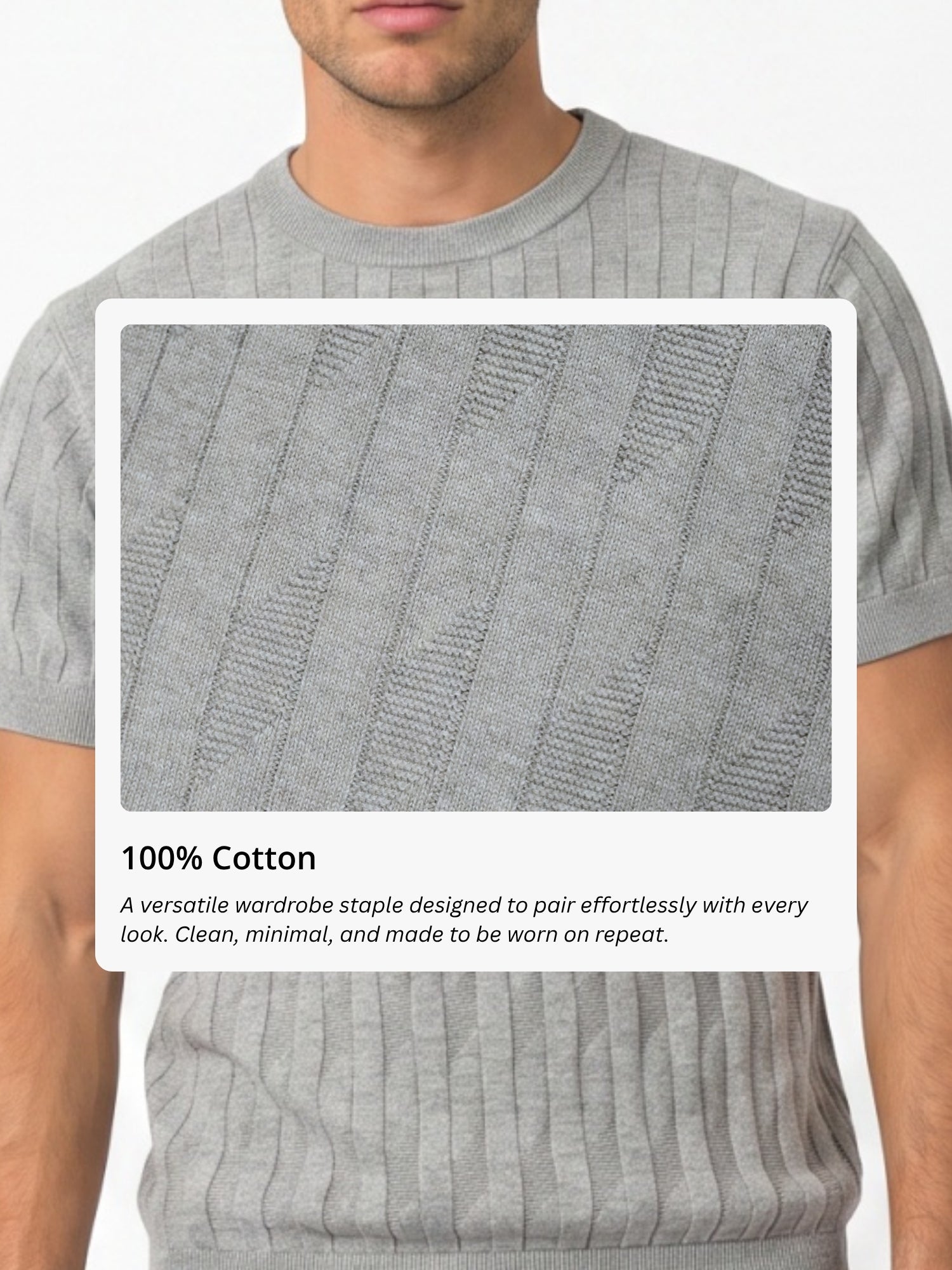 Men Grey Texture Flat Knit T-shirt