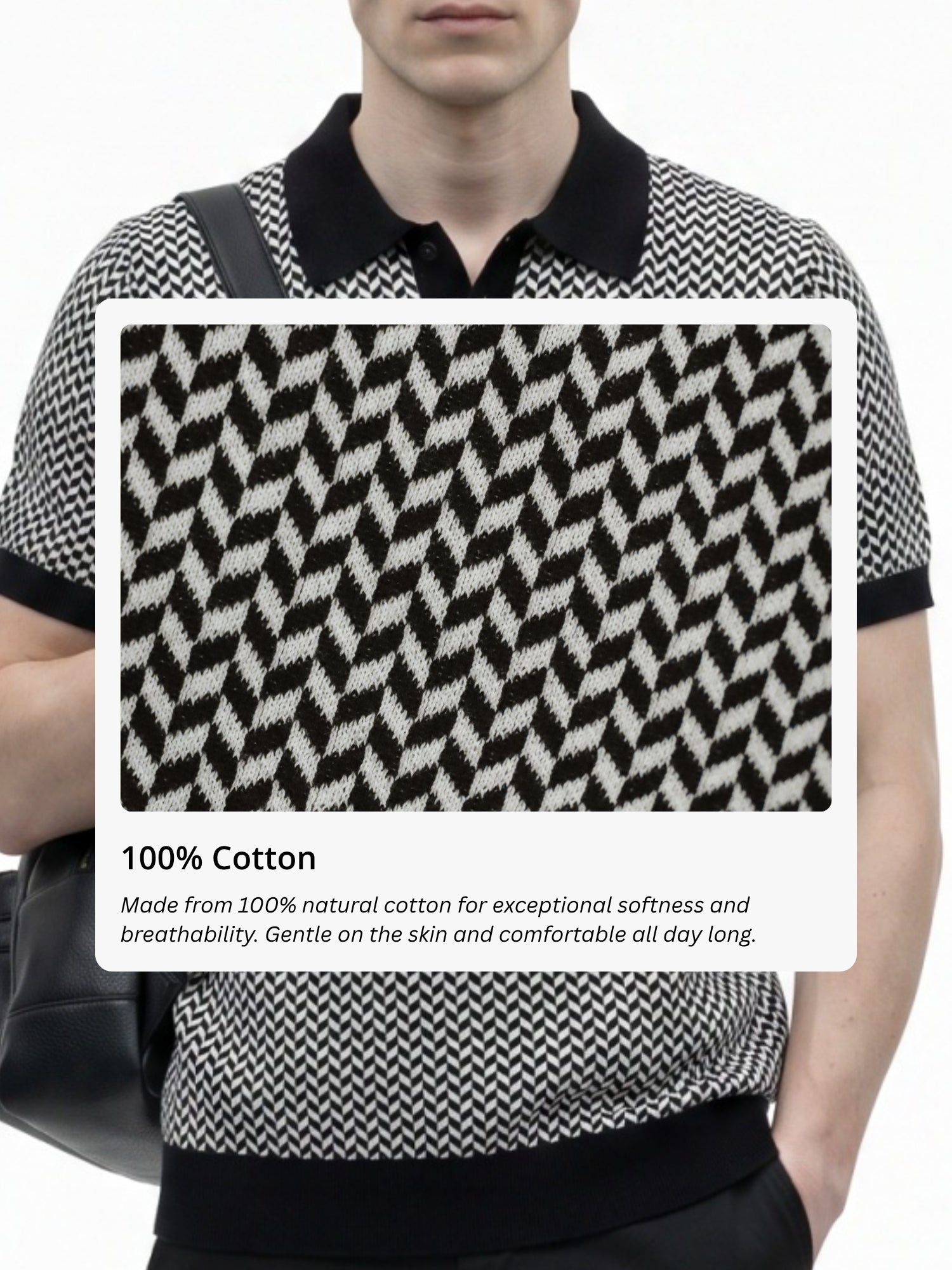 Men Chevron Knitted Polo Collar T-shirt