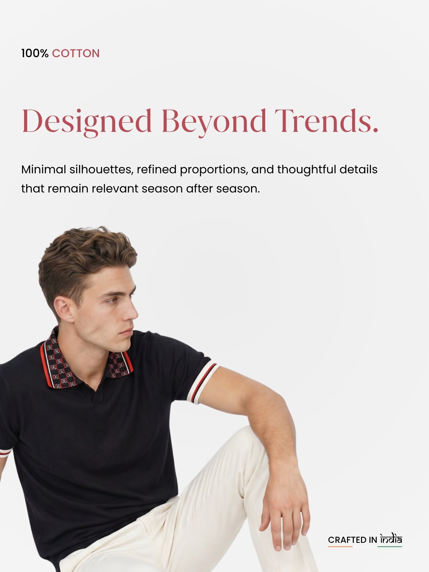 Black Flat Knit With Jacquard Collar Men Polo T-shirt