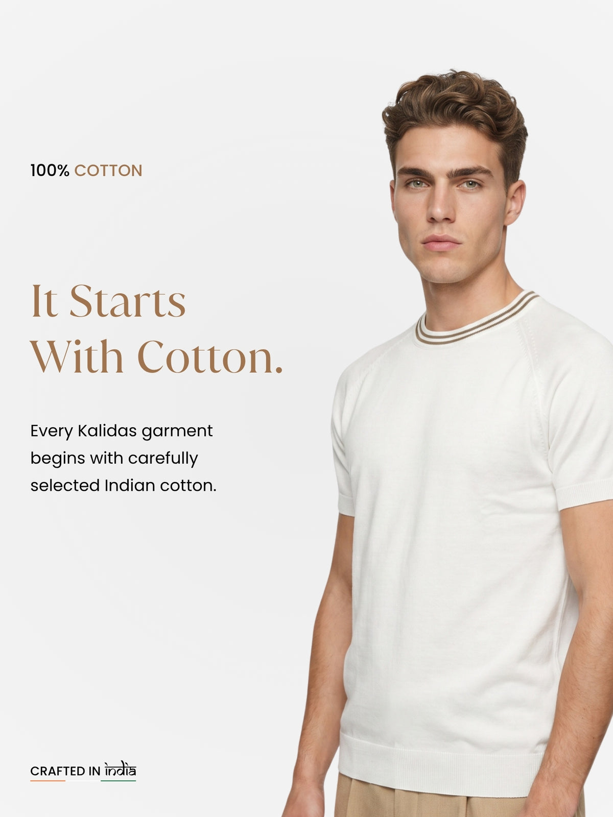 White Flat Knit Brown Striped T-shirt