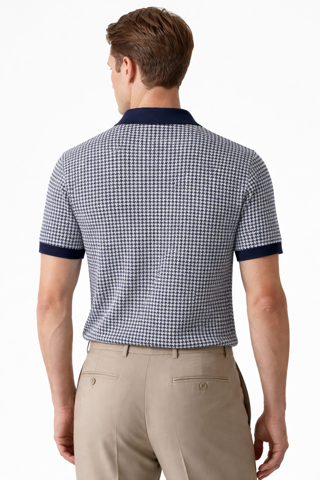 Micro-Check Polo T-shirt in Navy