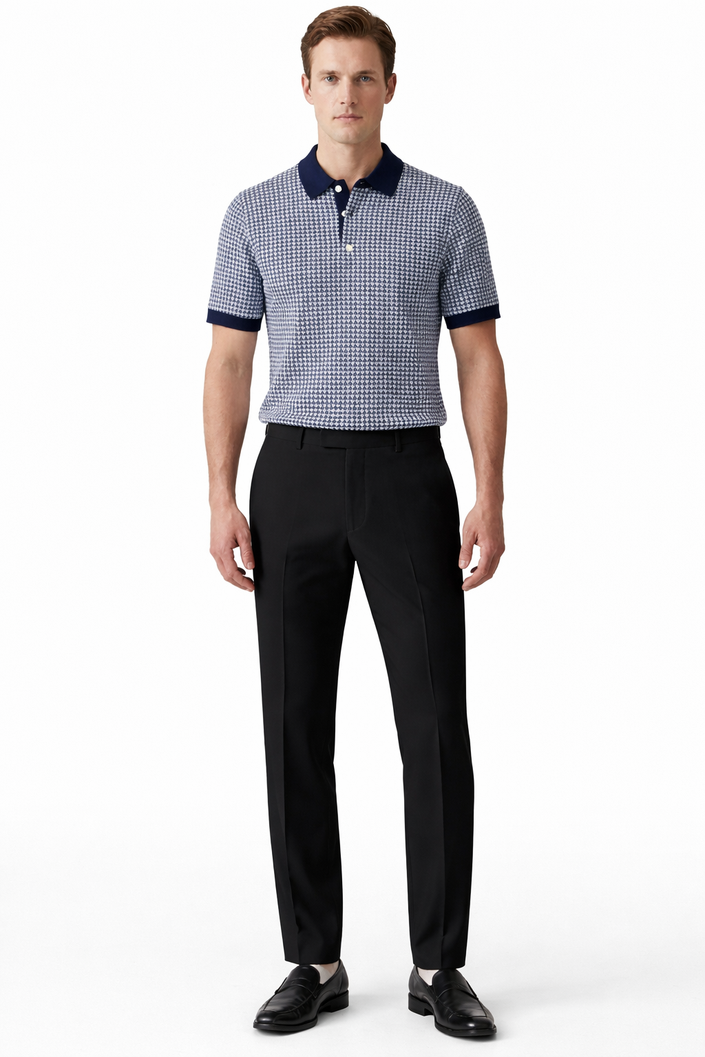 Micro-Check Polo T-shirt in Navy