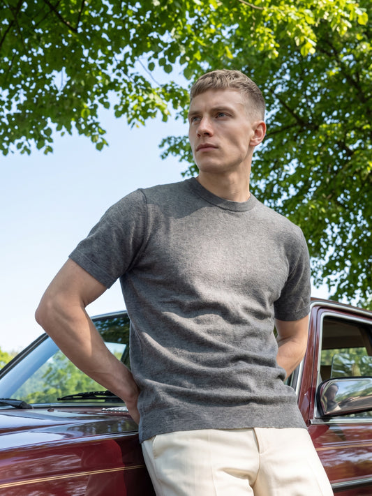 Men Navy Solid Flat Knit Regular Fit Round Neck T-shirt