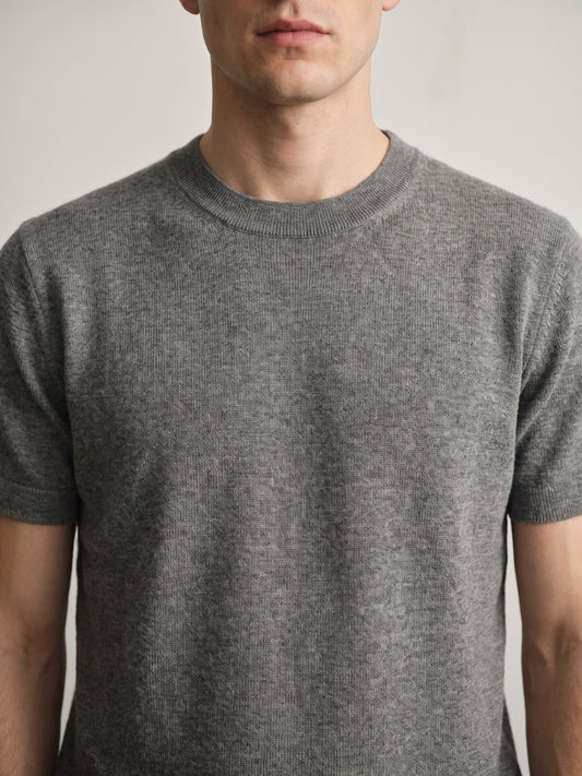 Men Navy Solid Flat Knit Regular Fit Round Neck T-shirt