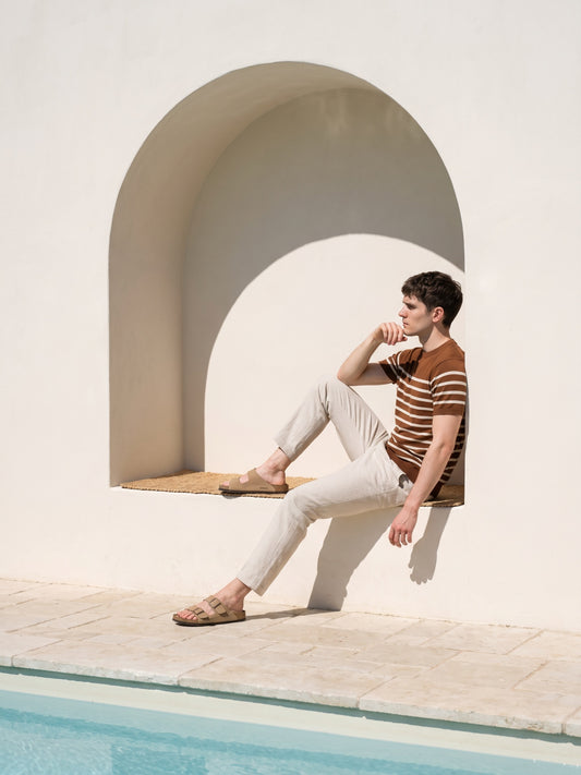 Men Brown Striped Flat Knitted T-shirt
