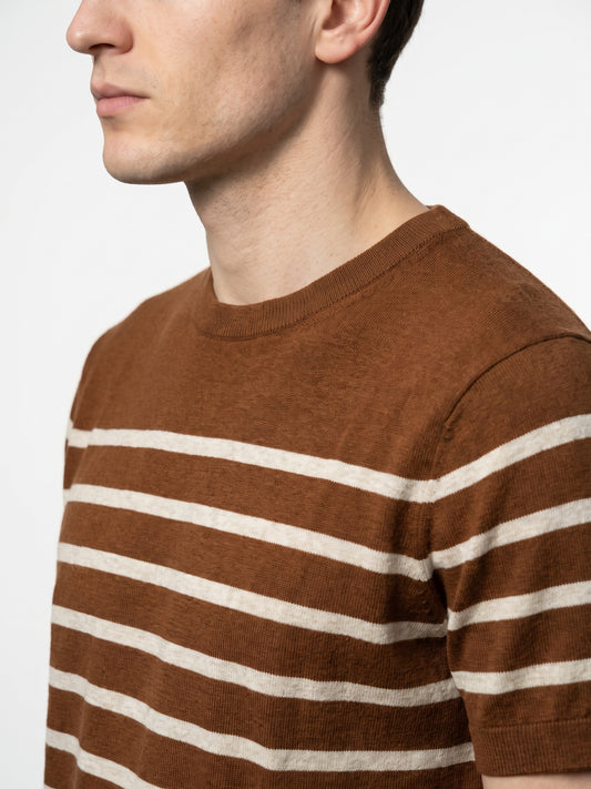 Men Brown Striped Flat Knitted T-shirt