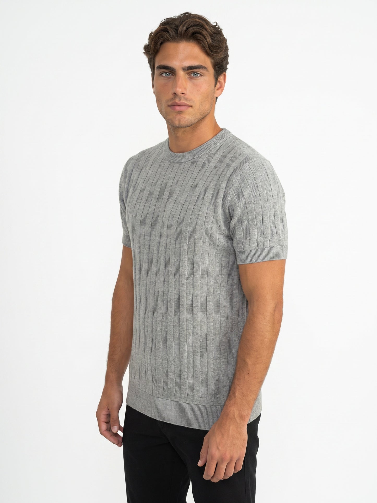 Men Grey Texture Flat Knit T-shirt