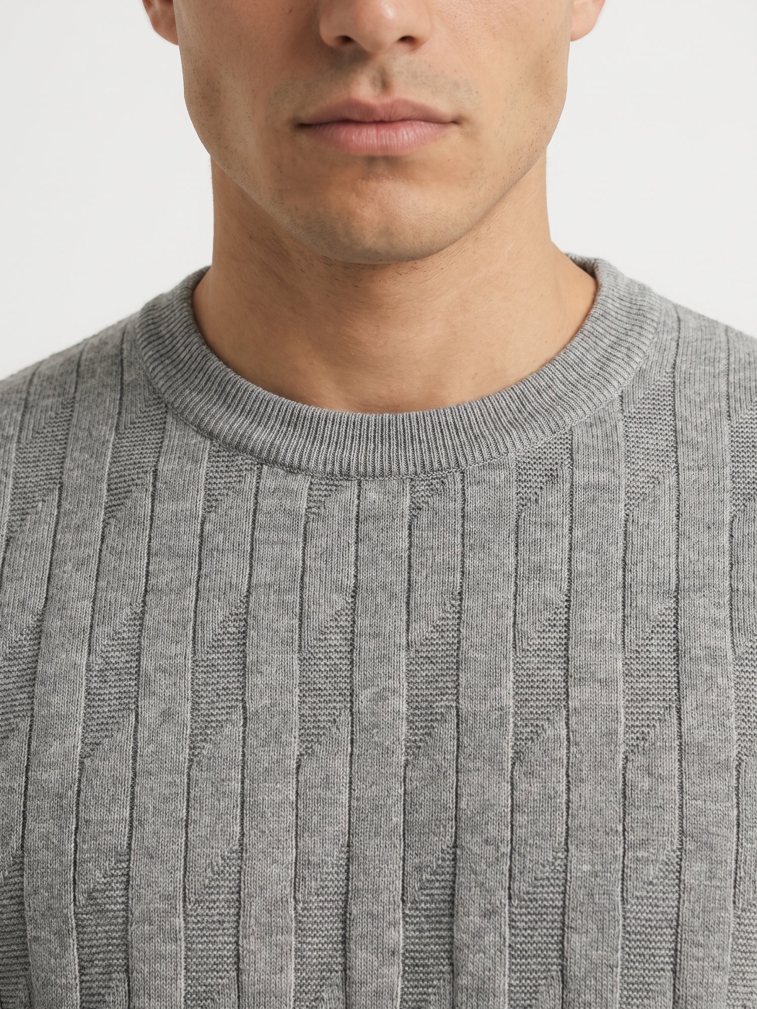 Men Grey Texture Flat Knit T-shirt