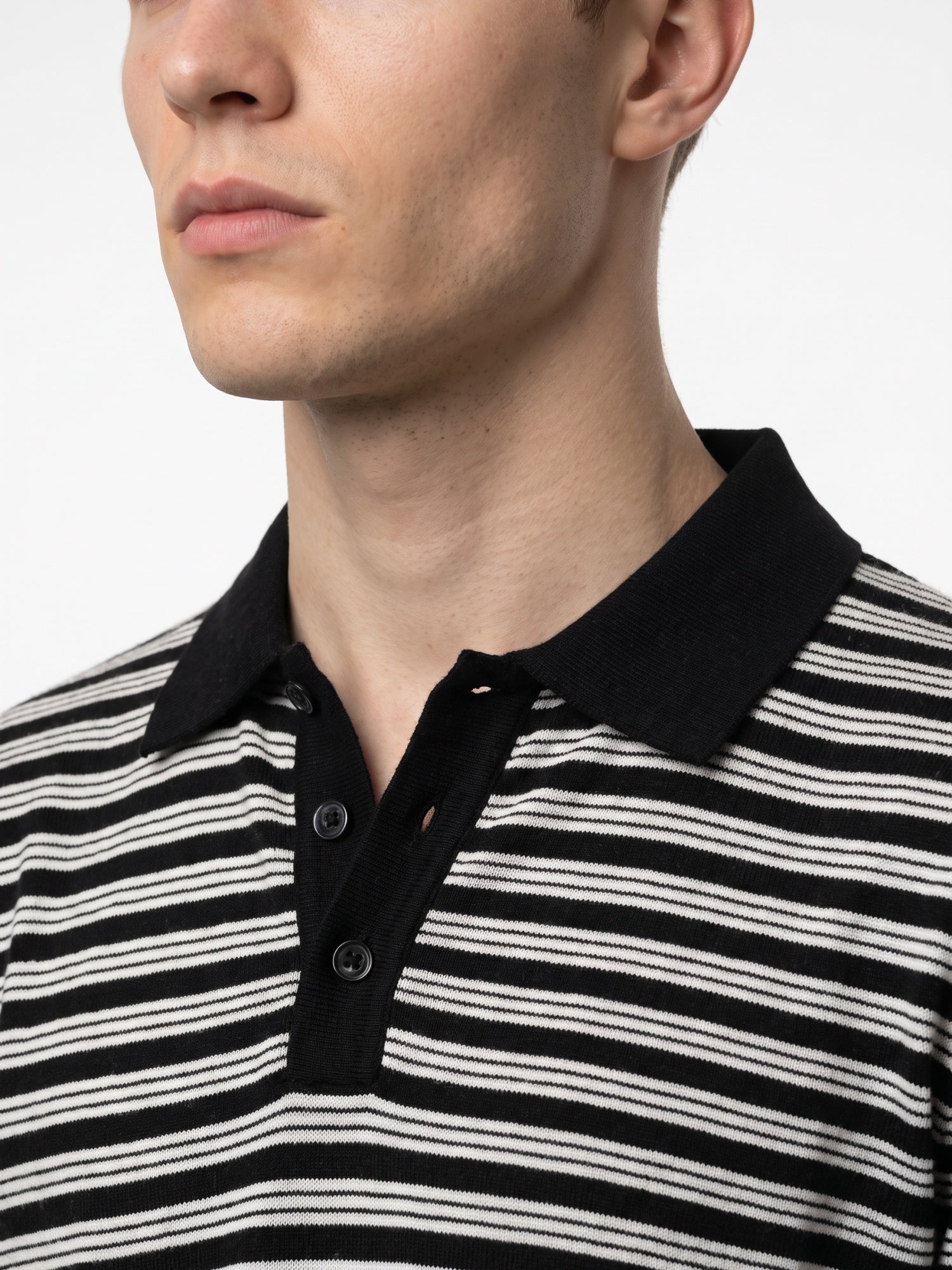 Men Black & White Striped Polo T-shirt