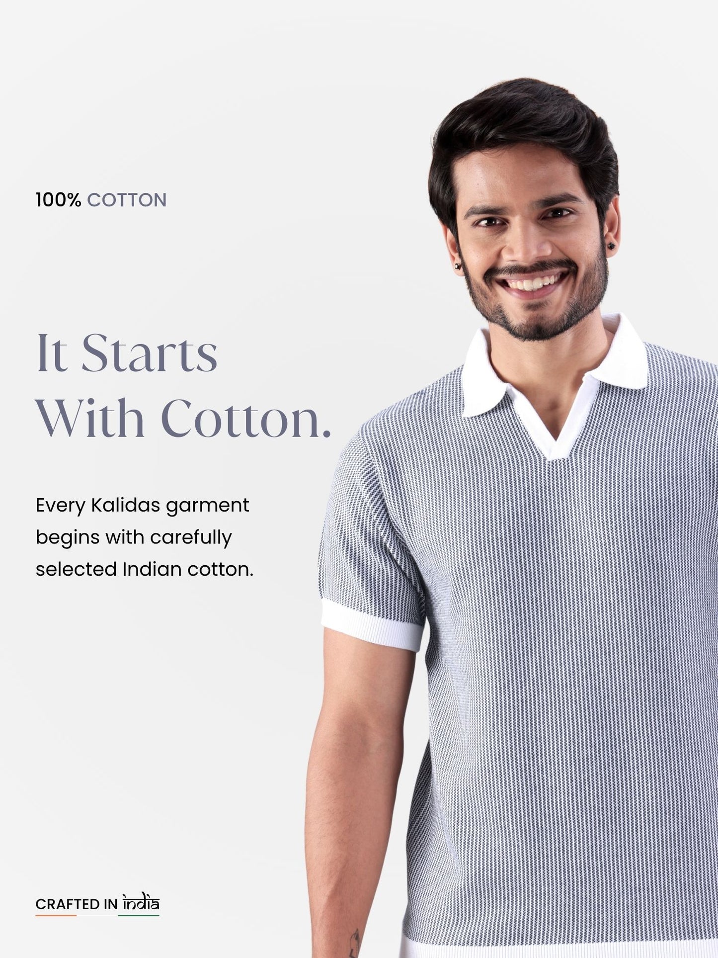 Navy White Flat Knit Polo T-shirt