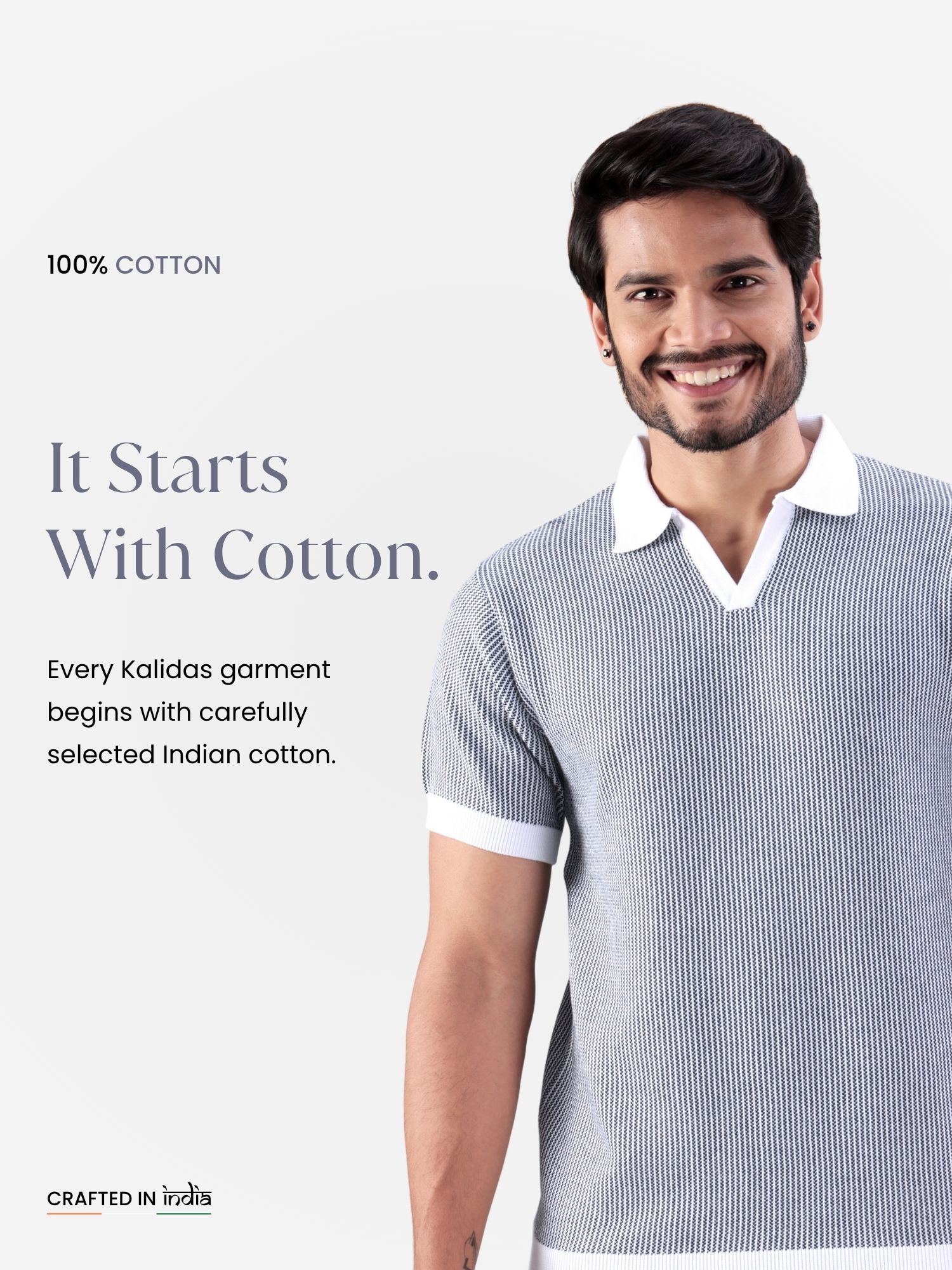 Navy White Flat Knit Polo T-shirt