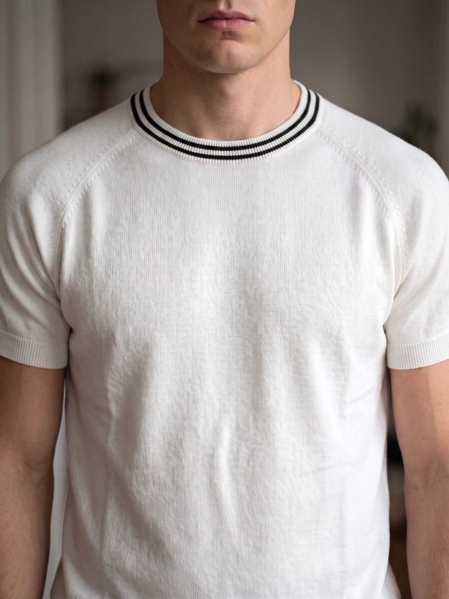 White Flat Knit Black Striped T-shirt