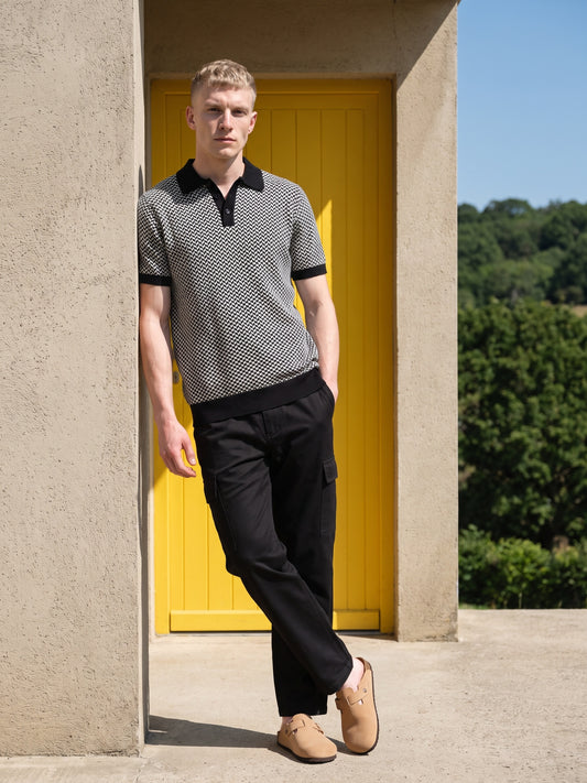 Men Chevron Knitted Polo Collar T-shirt
