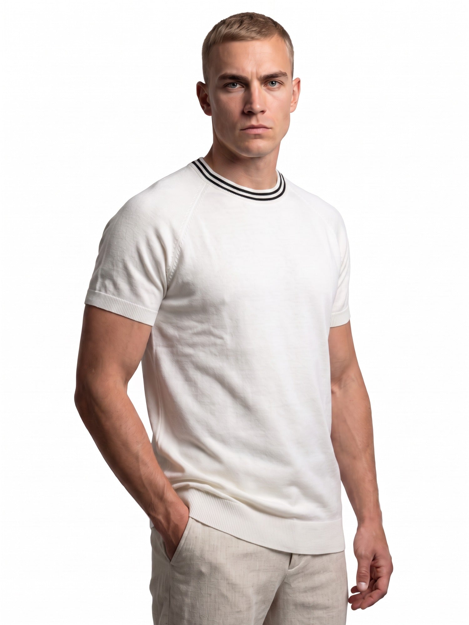 White Flat Knit Black Striped T-shirt