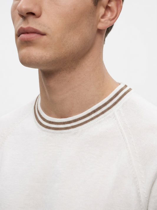 White Flat Knit Brown Striped T-shirt
