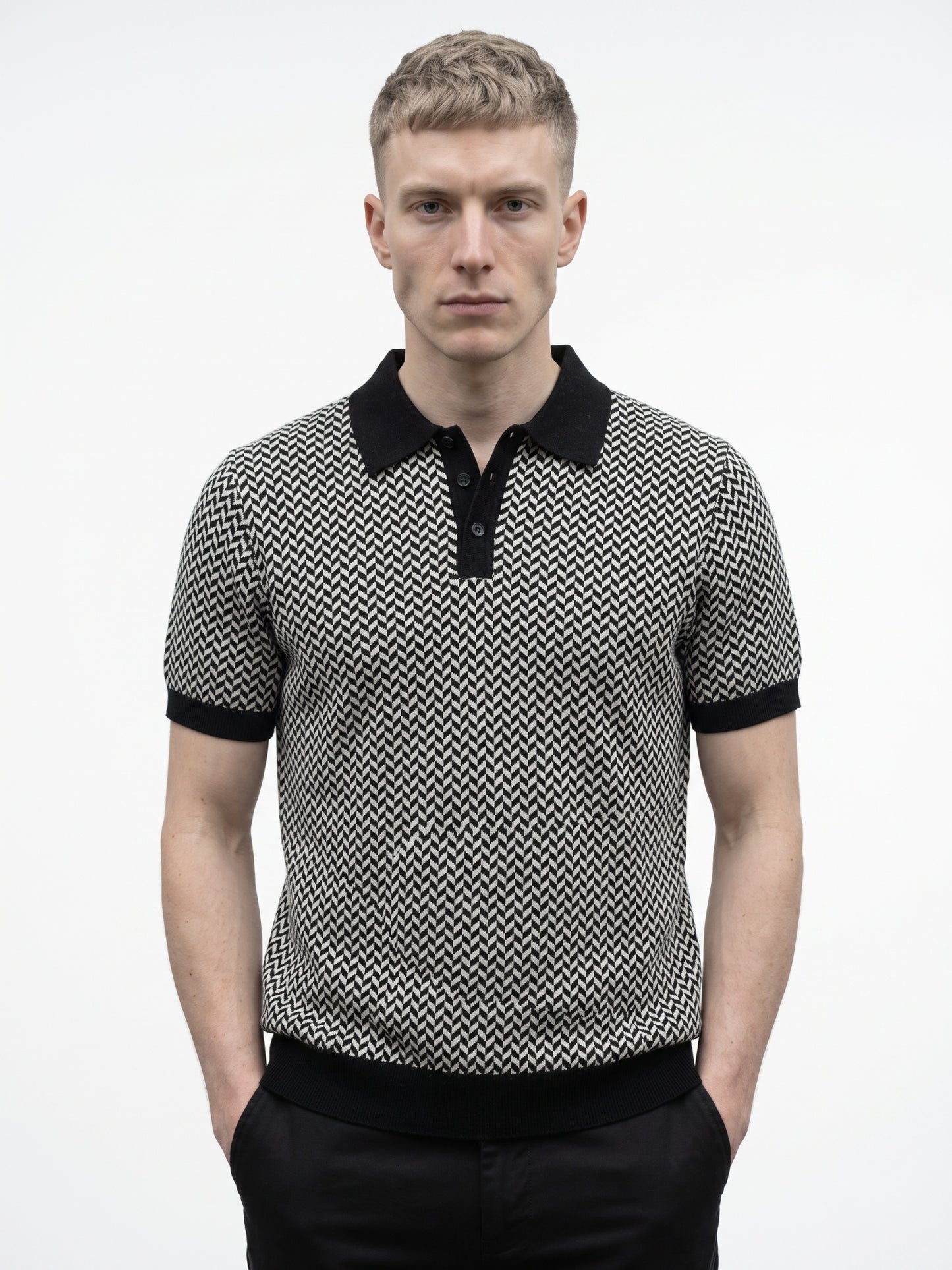 Men Chevron Knitted Polo Collar T-shirt