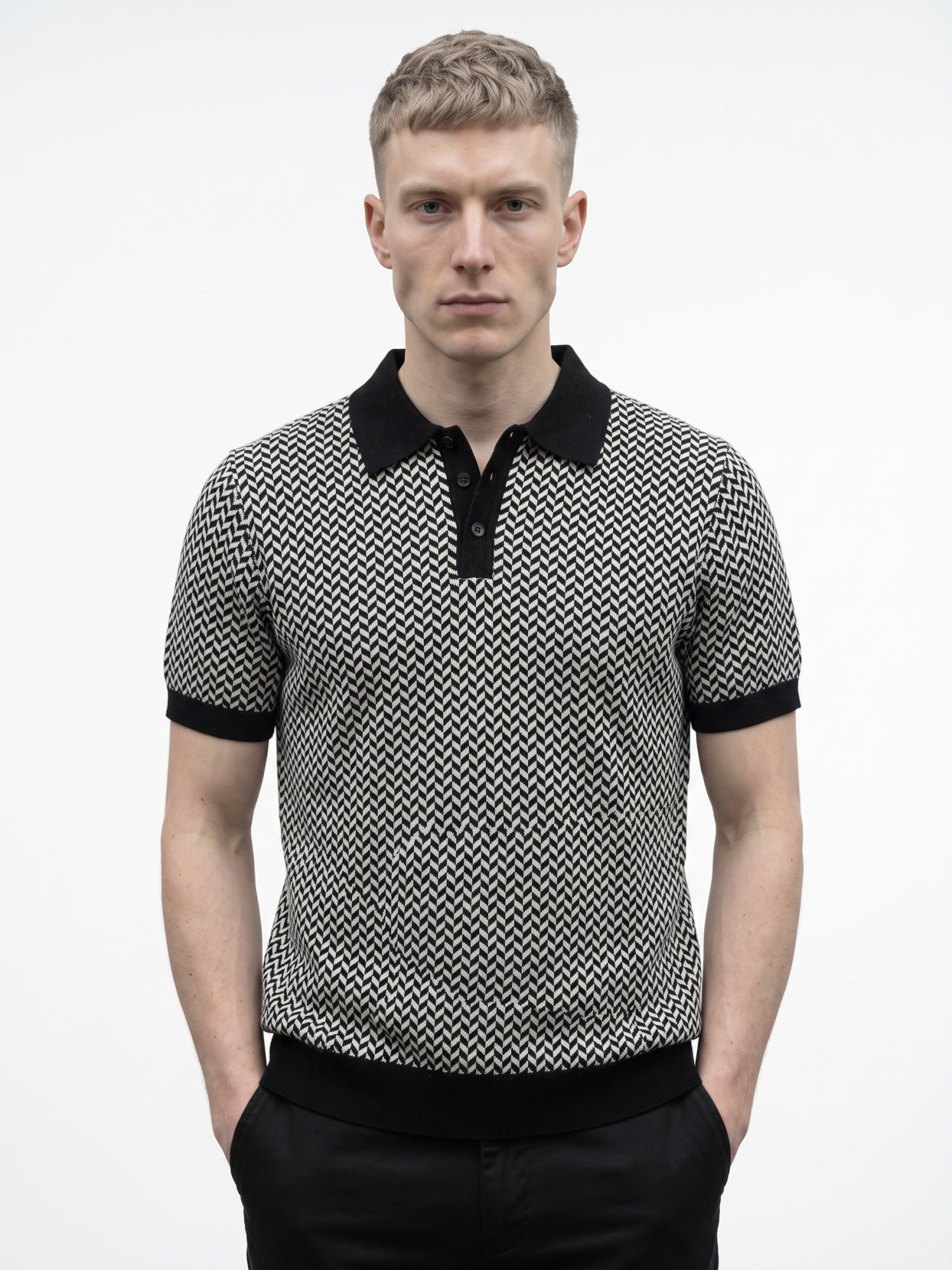 Men Chevron Knitted Polo Collar T-shirt