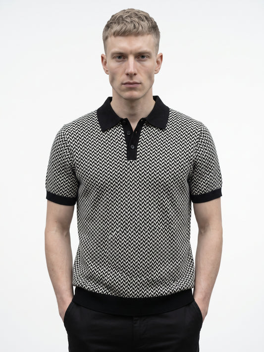 Men Chevron Knitted Polo Collar T-shirt