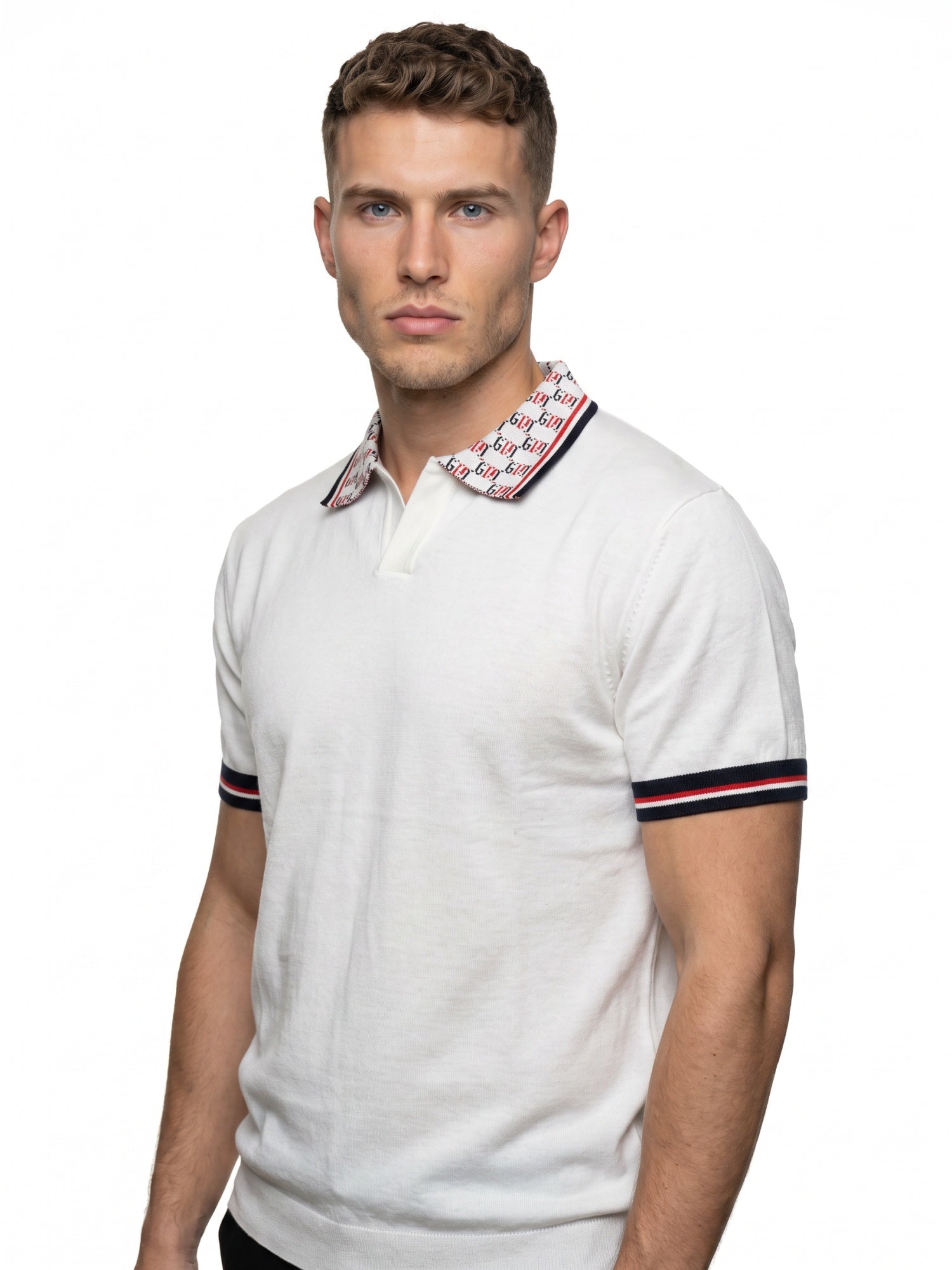 Flat Knit With Jacquard Collar Polo