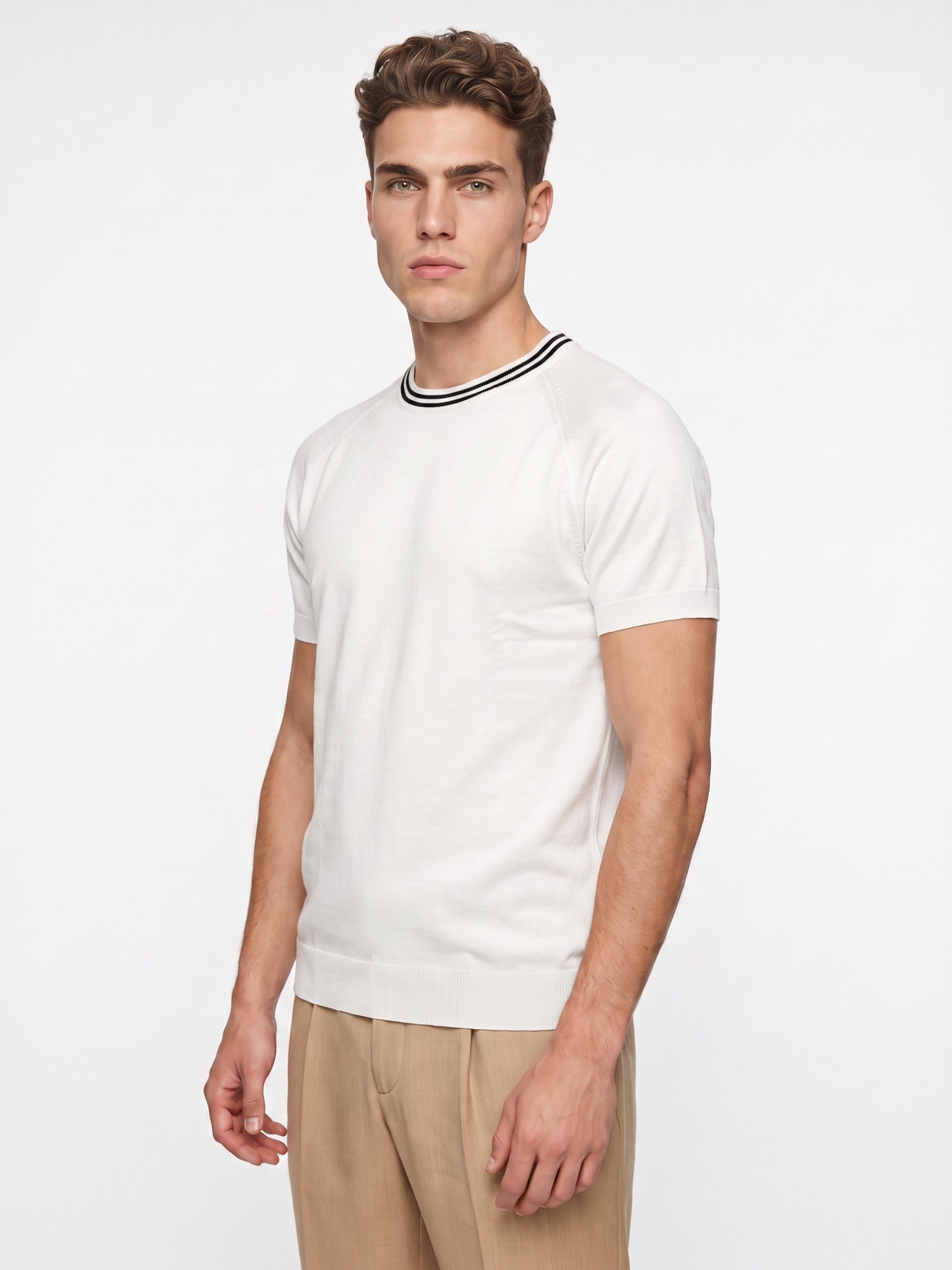 White Flat Knit Black Striped T-shirt