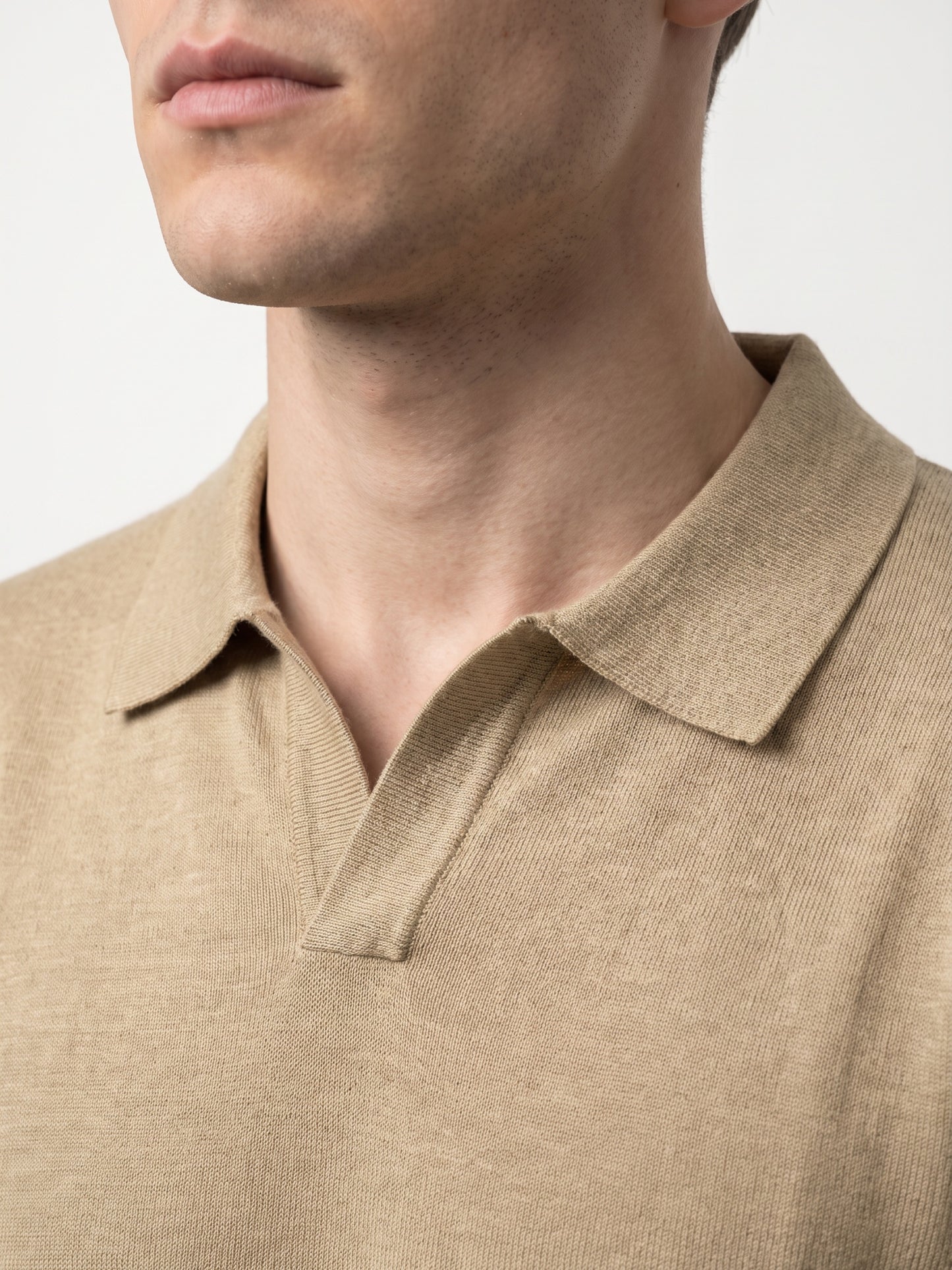 Men Beige Flat Knit Regular Fit Polo Collar T-shirt