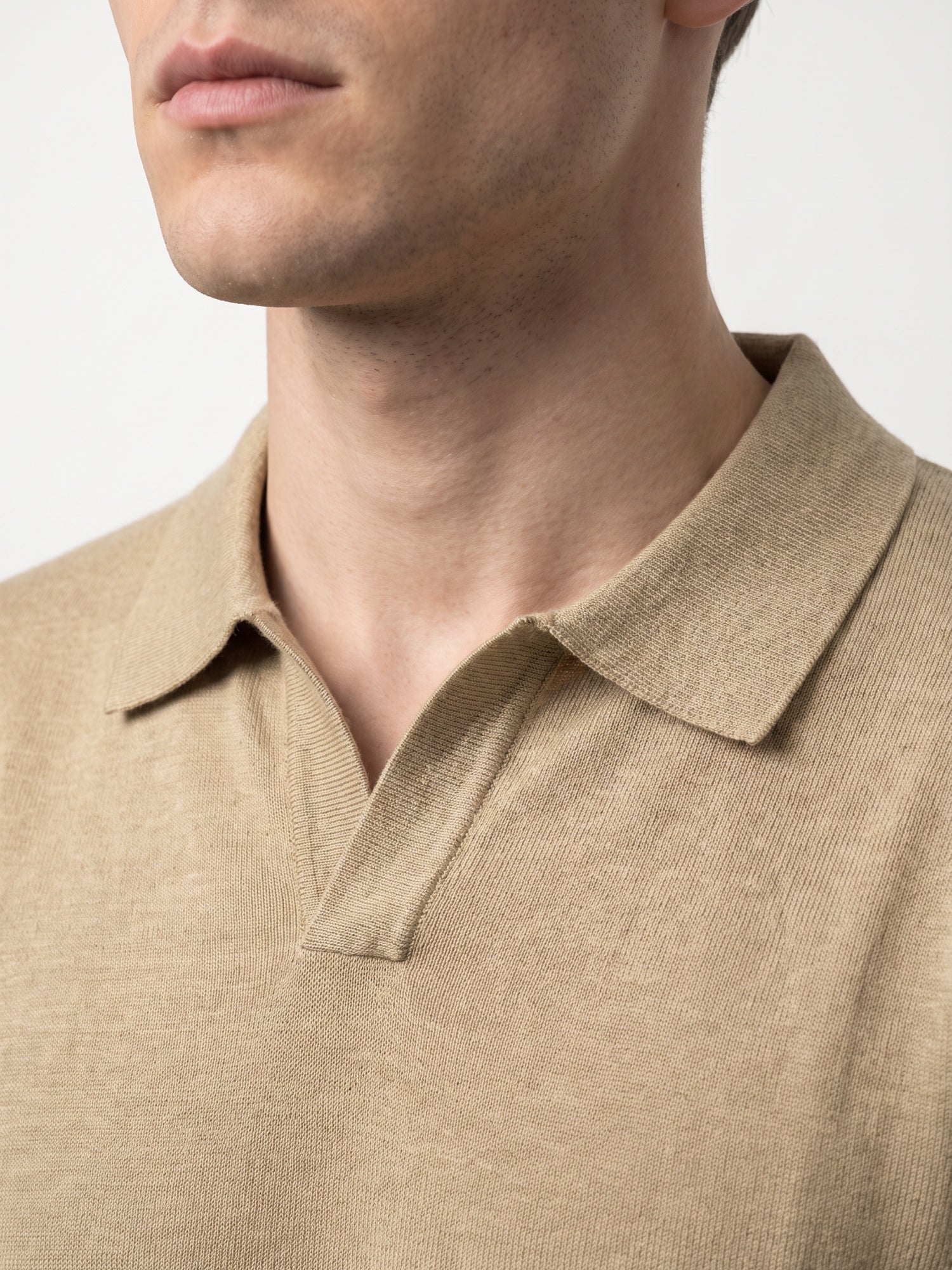 Men Beige Flat Knit Regular Fit Polo Collar T-shirt