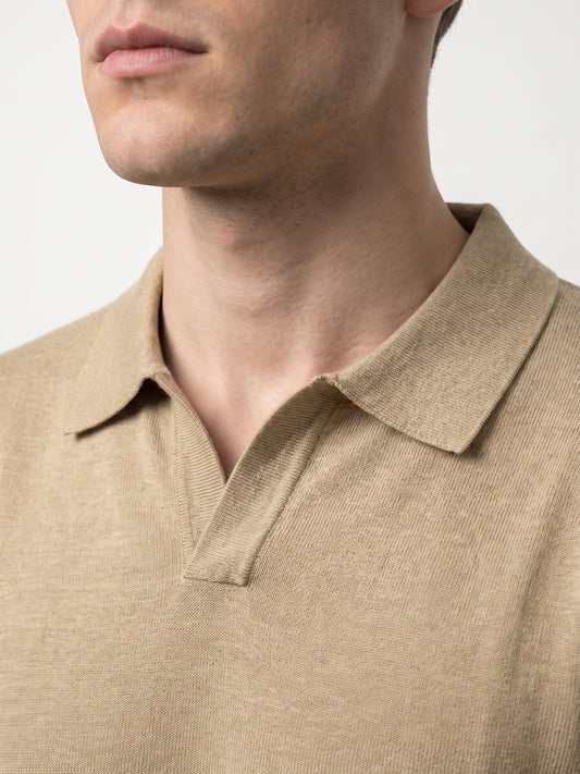 Men Beige Flat Knit Regular Fit Polo Collar T-shirt