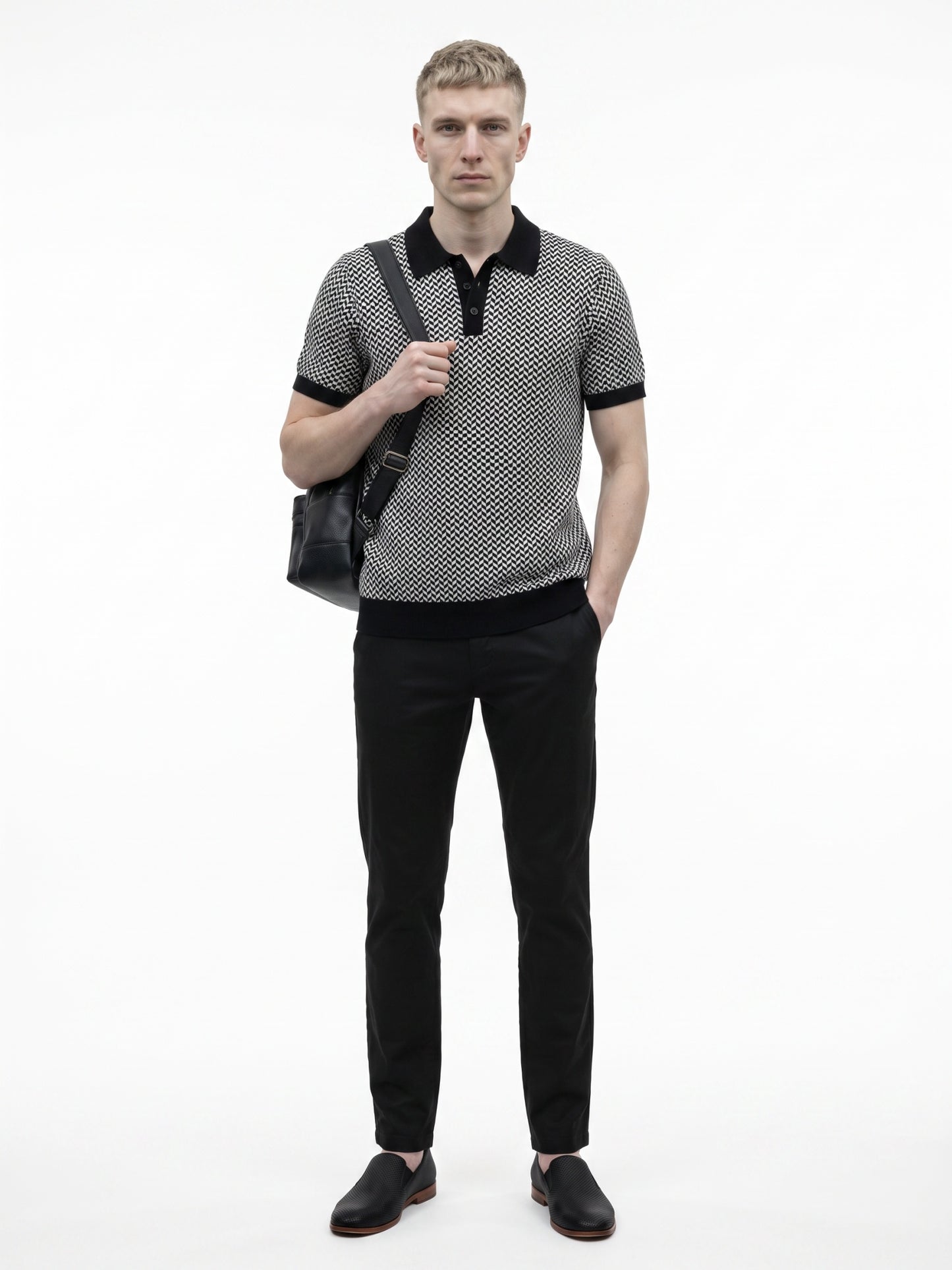 Men Chevron Knitted Polo Collar T-shirt