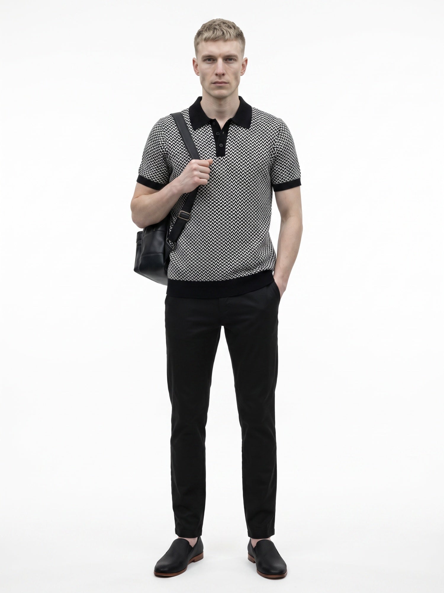 Men Chevron Knitted Polo Collar T-shirt