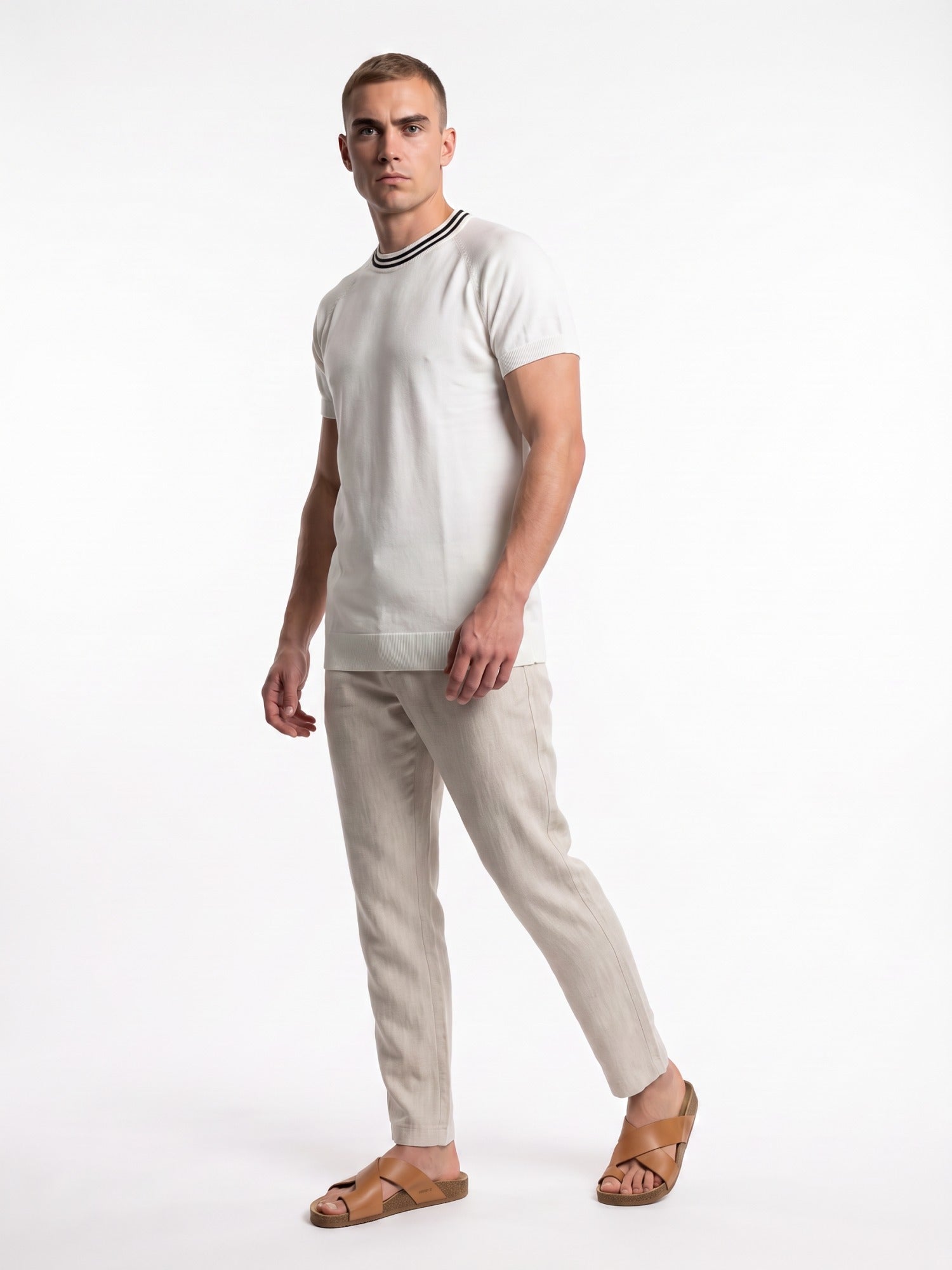 White Flat Knit Black Striped T-shirt